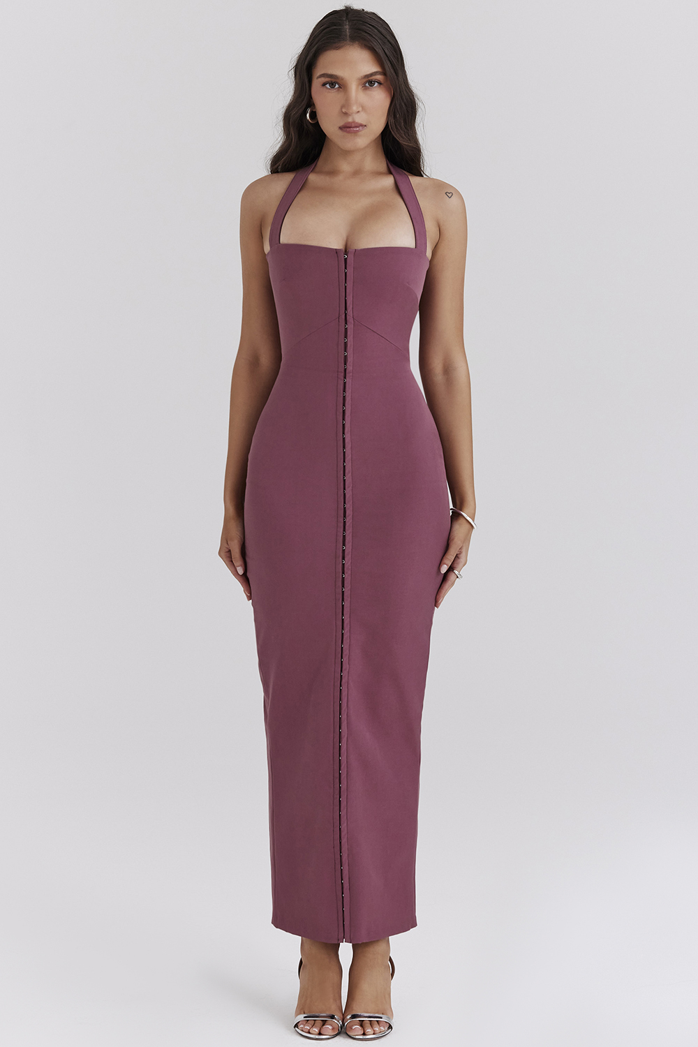 Mia Mulberry Twill Halter Maxi Dress