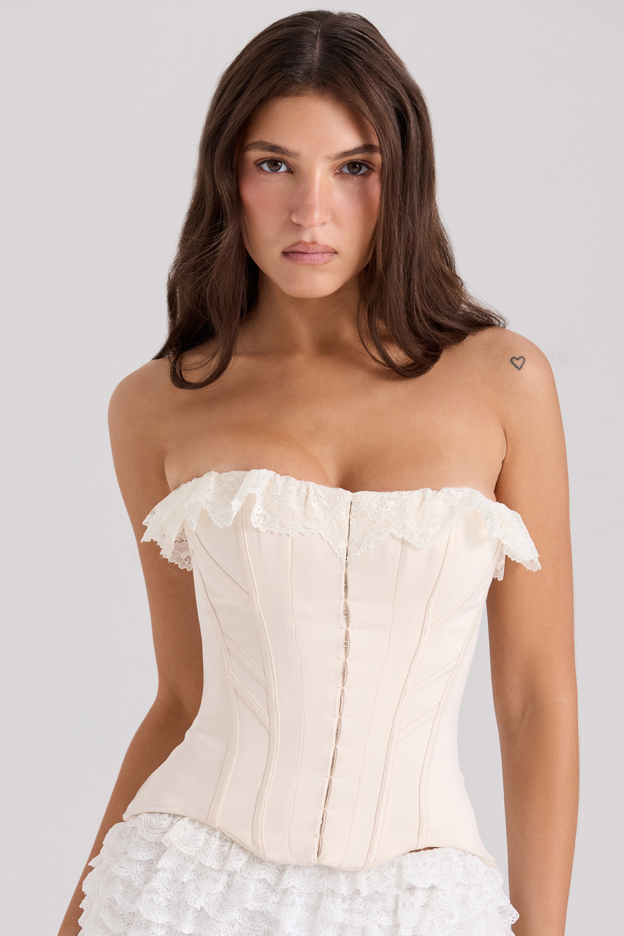 Idella Cream Satin Lace Trim Corset Top