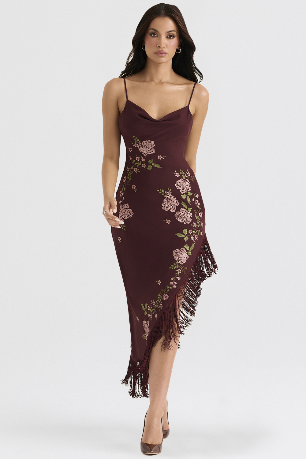 Eloisa Wine Embroidered Midi Dress