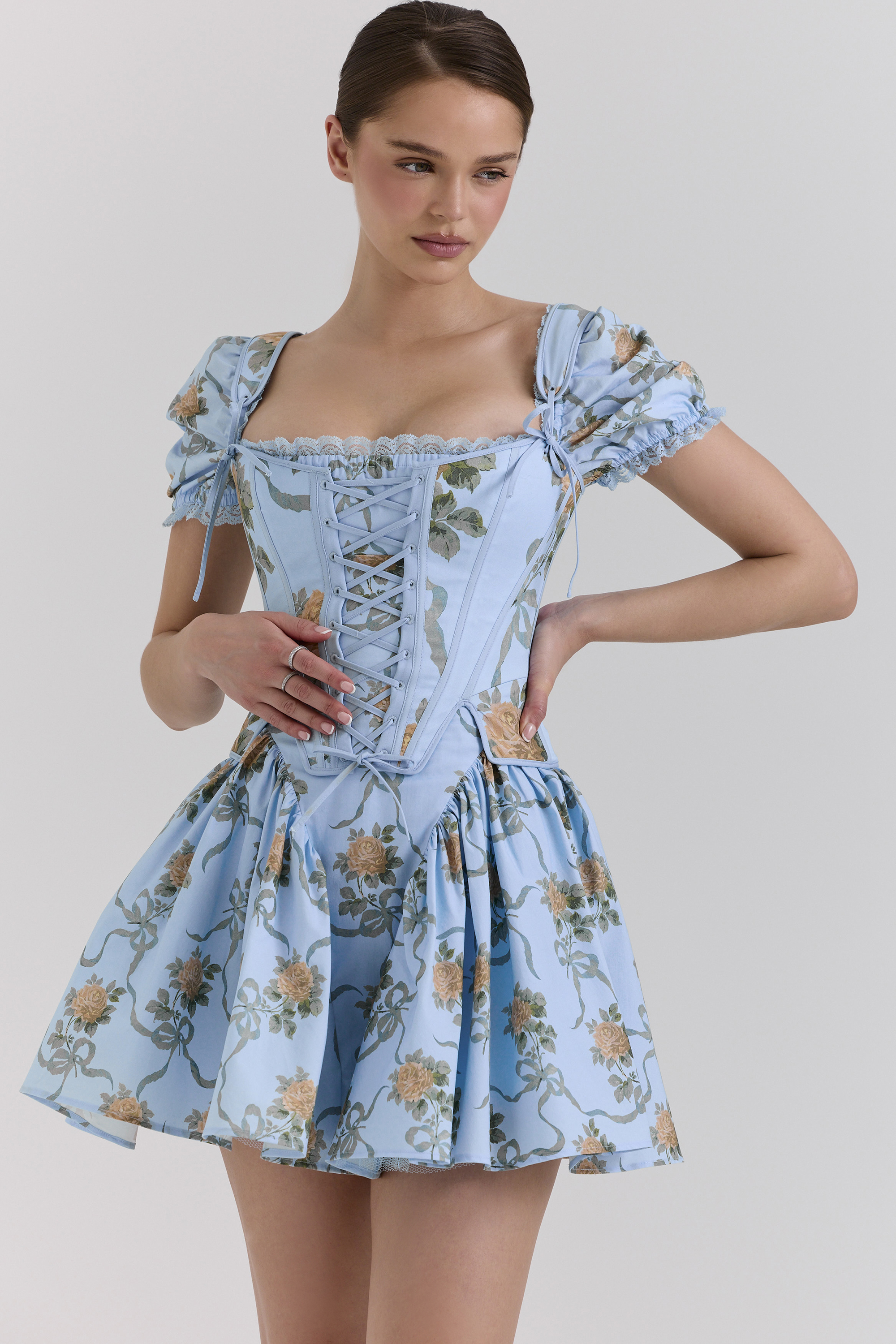 Callie Blue Rose Reversible Cotton Corset Top
