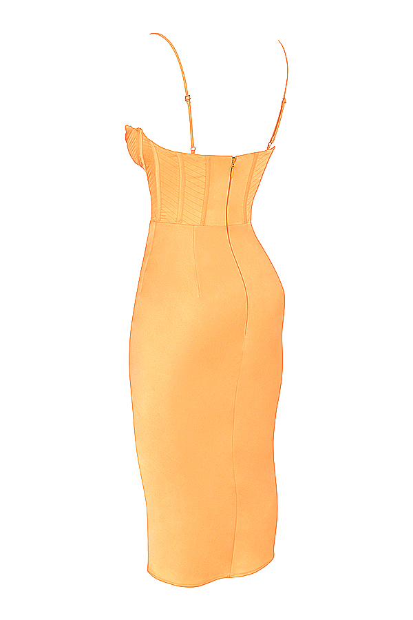 Myrna Tangerine Satin Corset Midi Dress