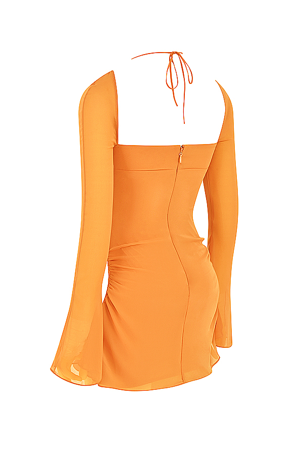 Baby Tangerine Chiffon Halter Mini Dress