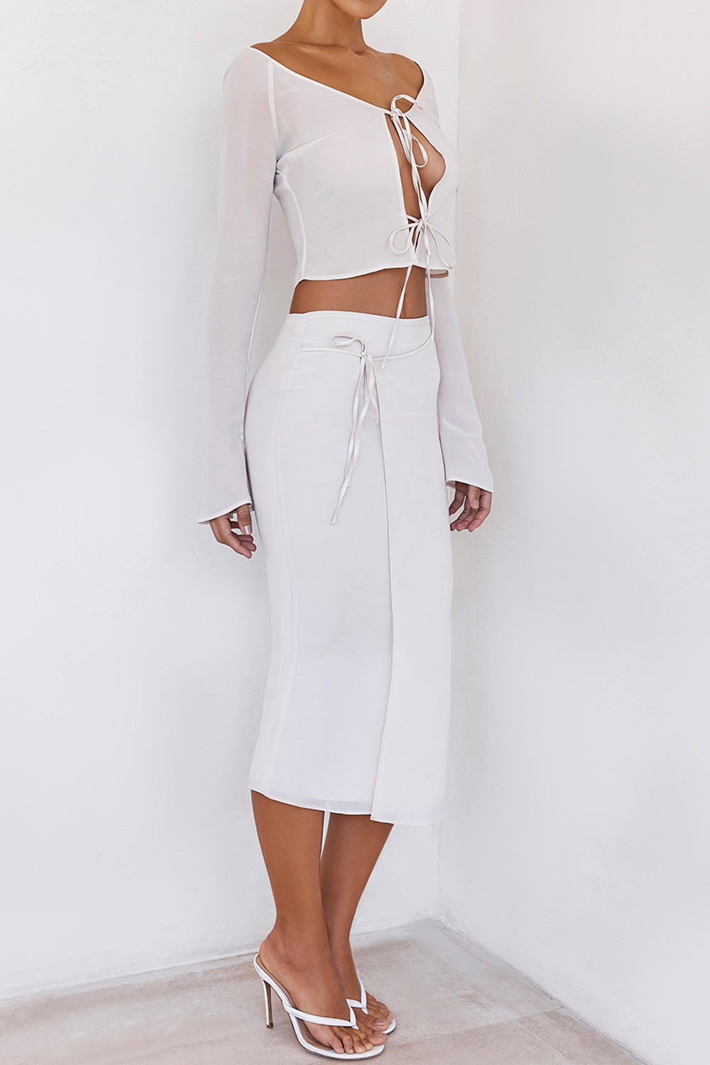 RespectMistress Rocks  Beige Tie Waist Midi Skirt - SALE