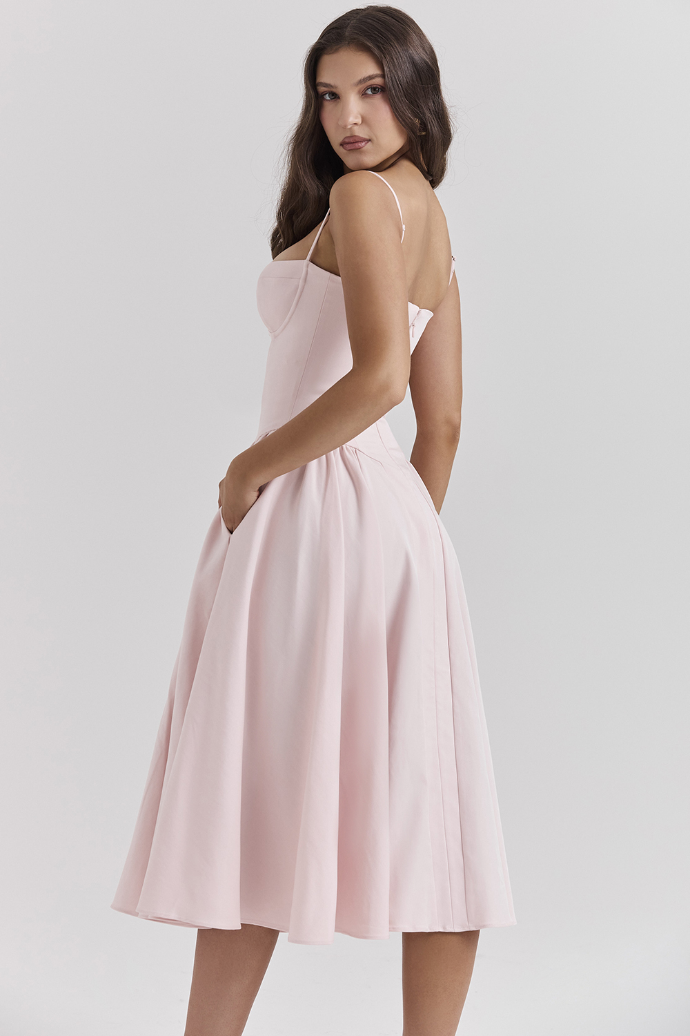 Samaria Ballerina Pink Twill Corset Midi Dress