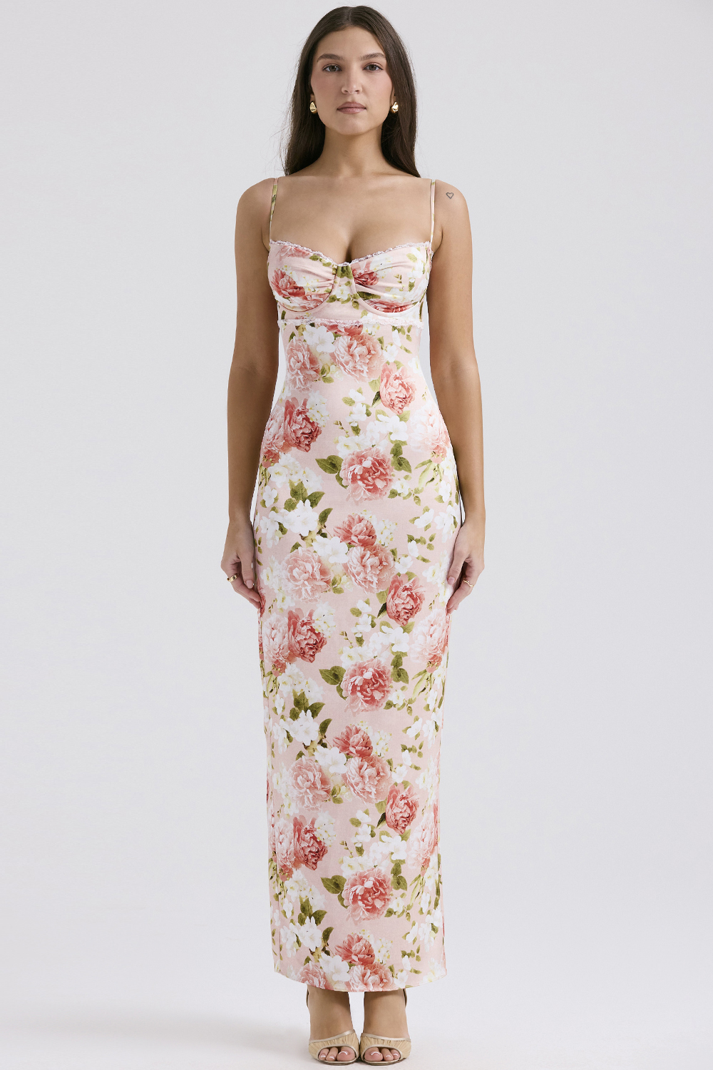 Josefina Pink Peony Print Satin Maxi Dress