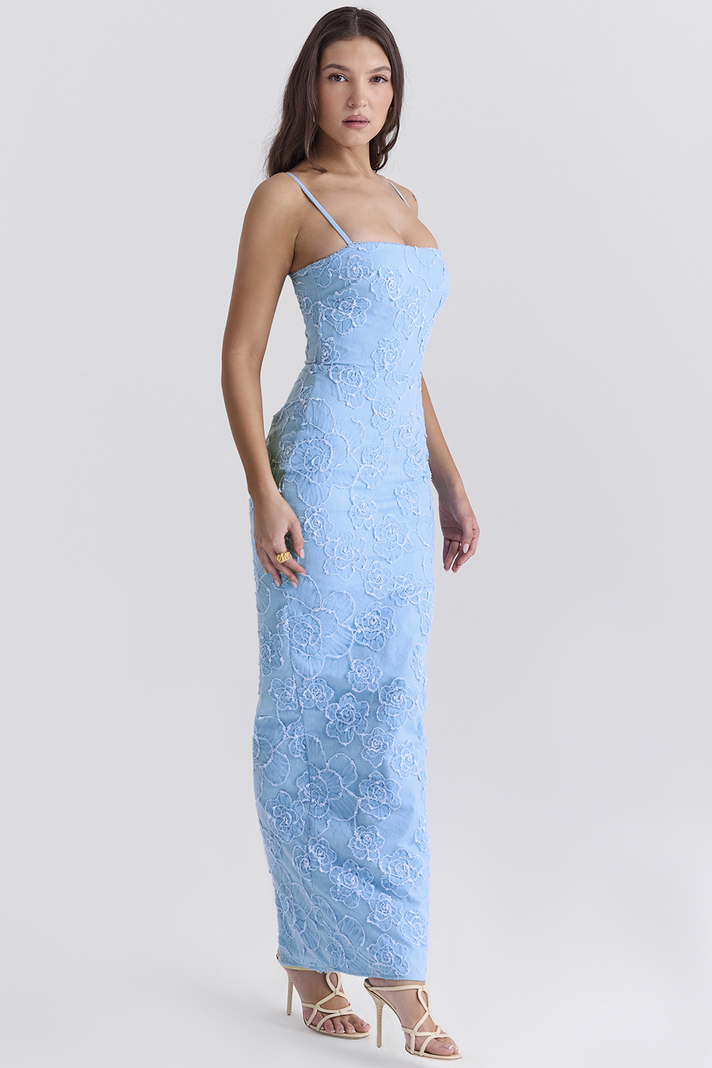 Eva Tuscan Blue Embroidered Floral Maxi Dress