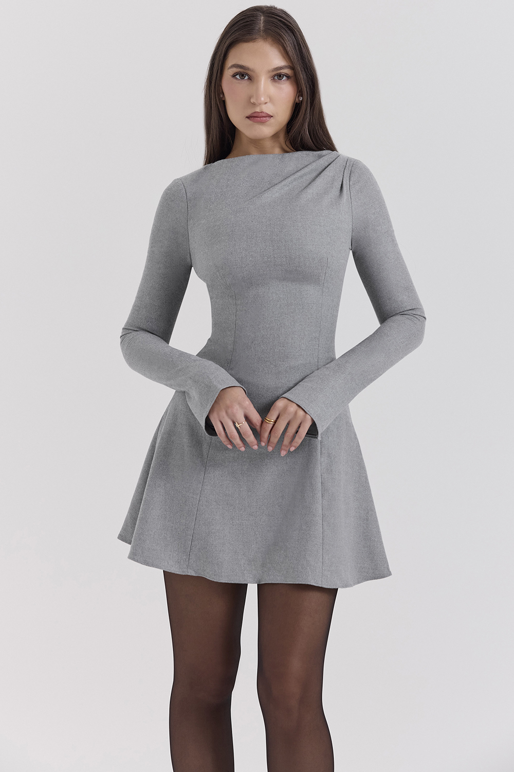 Angelique Grey A-Line Long Sleeve Mini  Dress - SALE