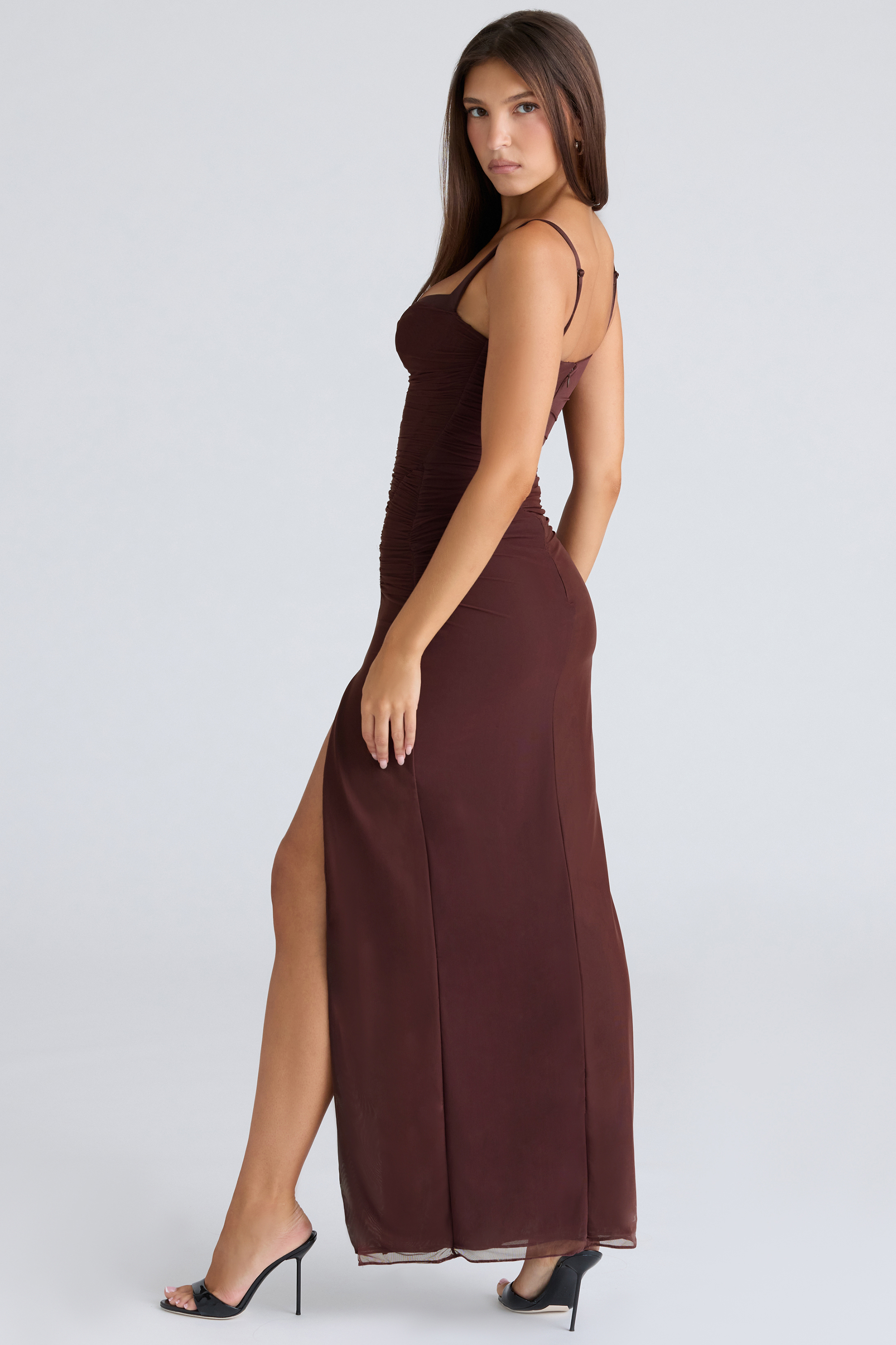 Lini Burgundy Stretch Mesh Maxi Dress