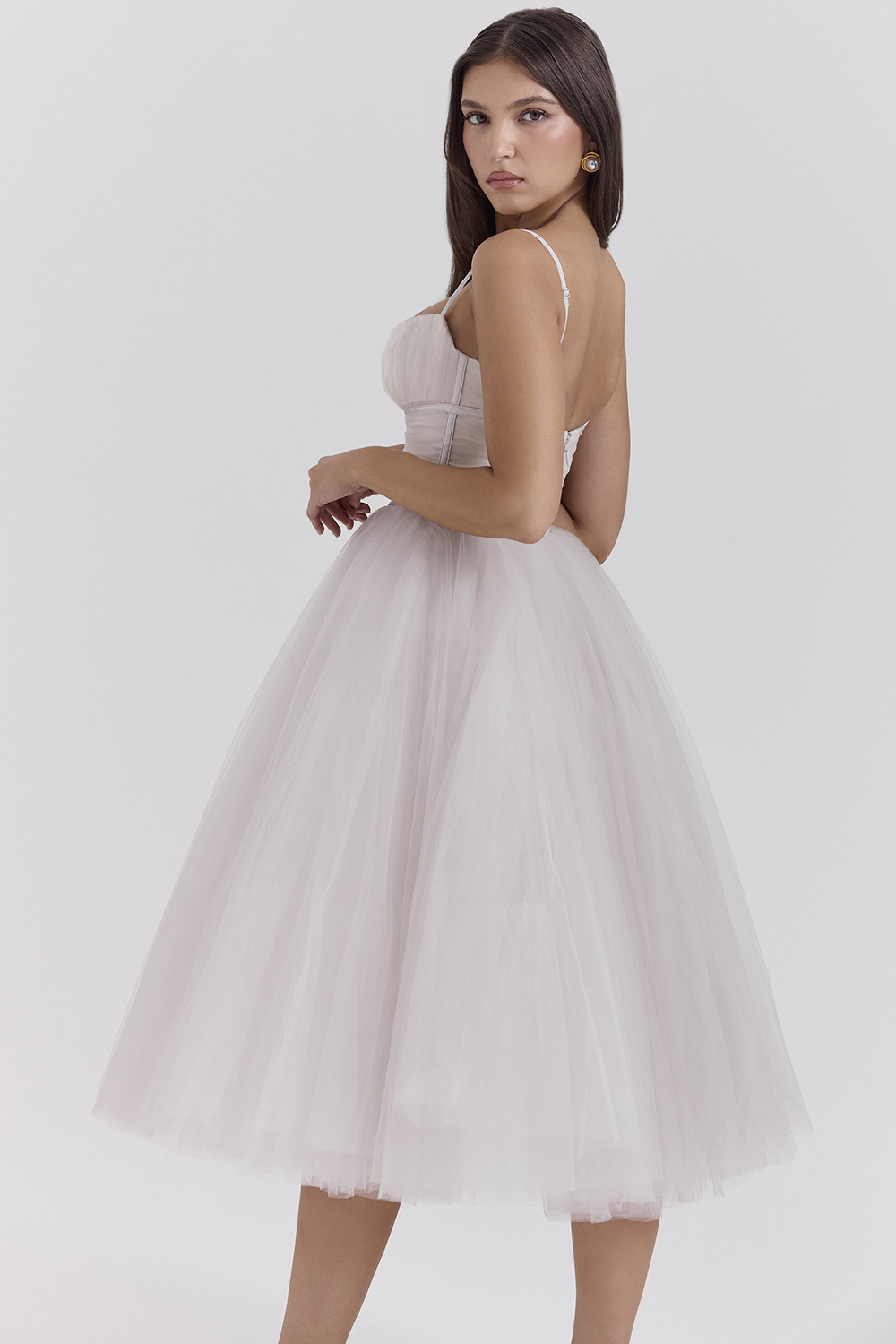 Countess French Dove Tulle Midi Dress - SALE