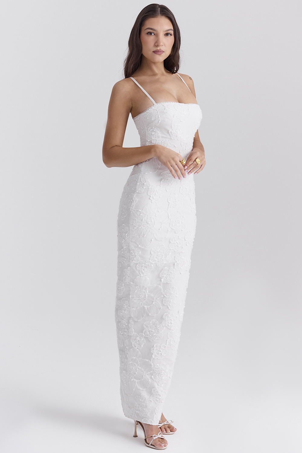 Eva White Floral Lace Maxi Dress