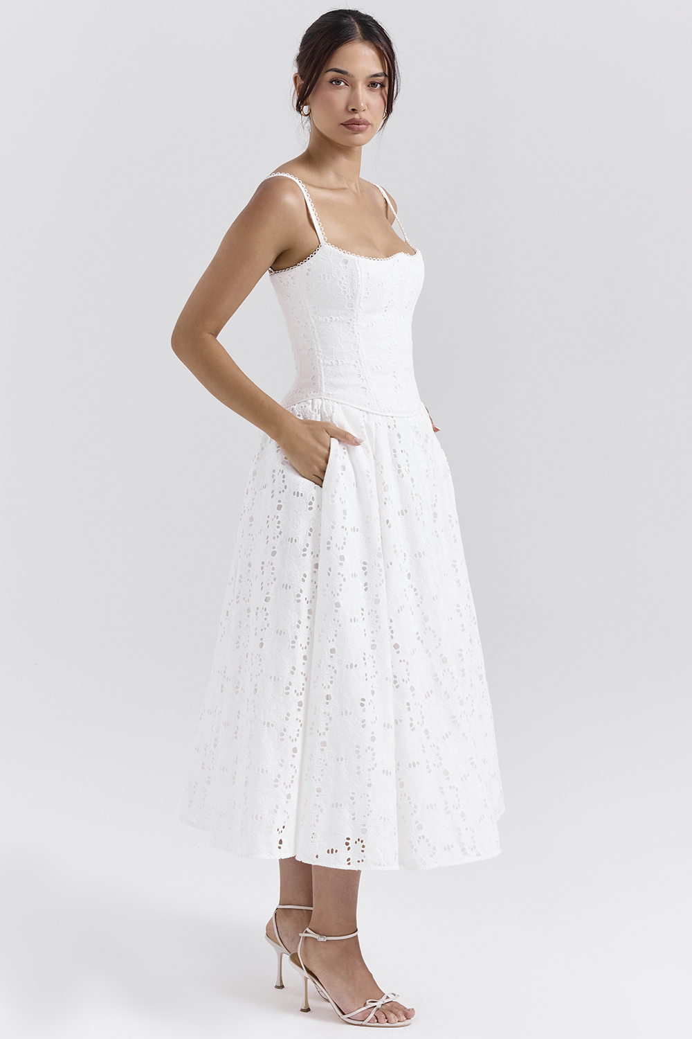 Francine White Broderie Anglais Midi Skirt