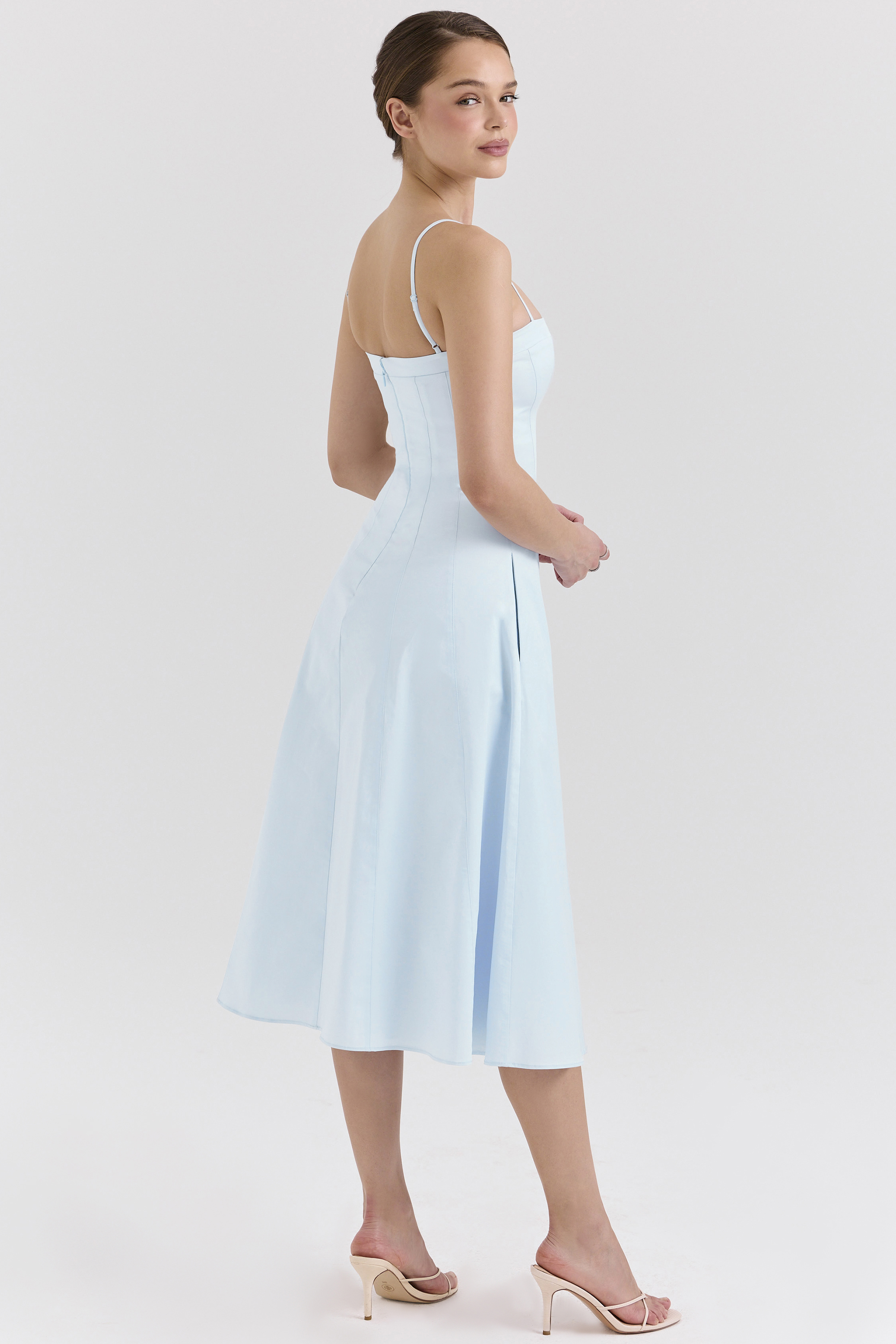 Dolly Soft Blue Stretch Cotton A-Line Midi Sundress