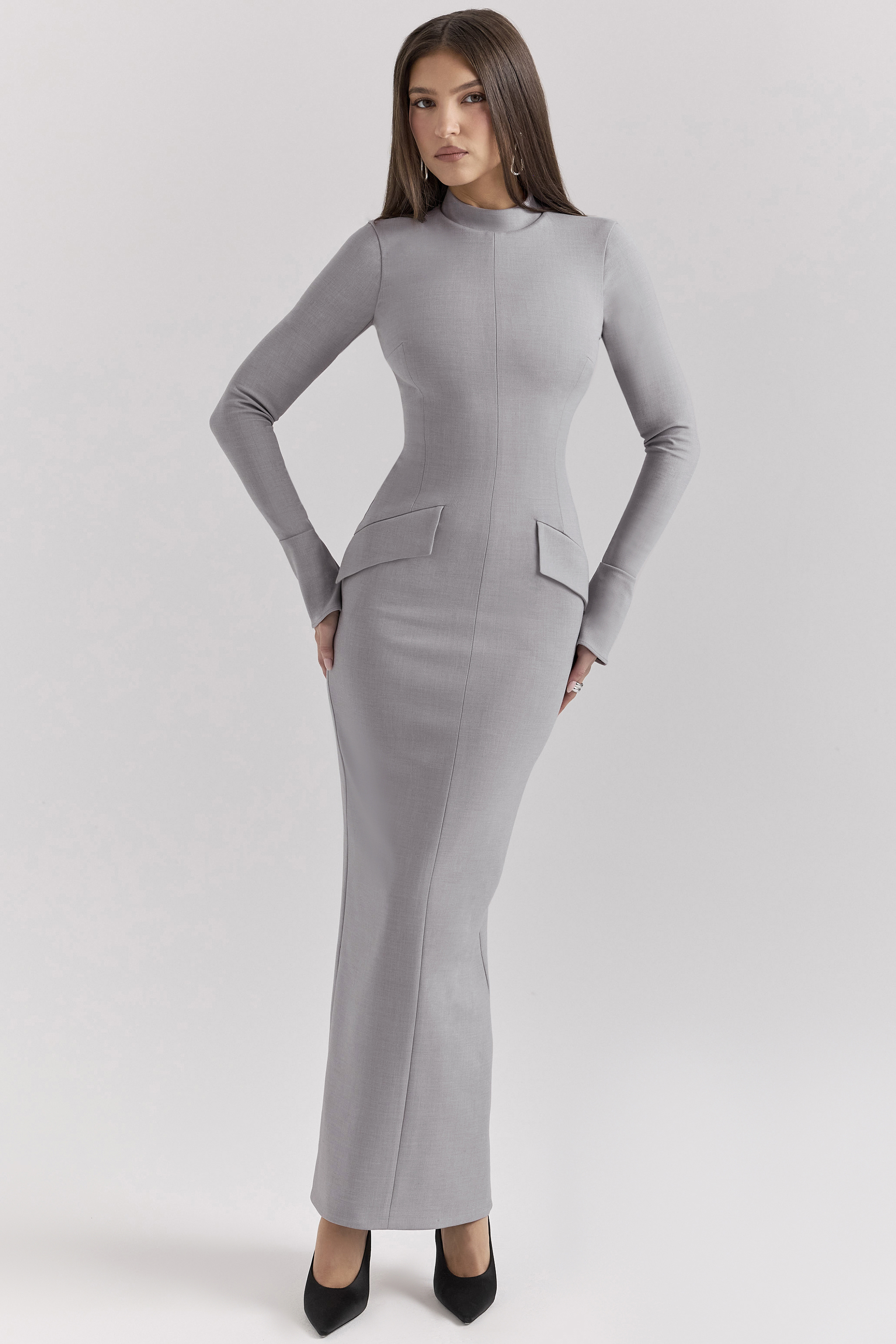 Marie-Louise Light Grey Bodycon Maxi Dress