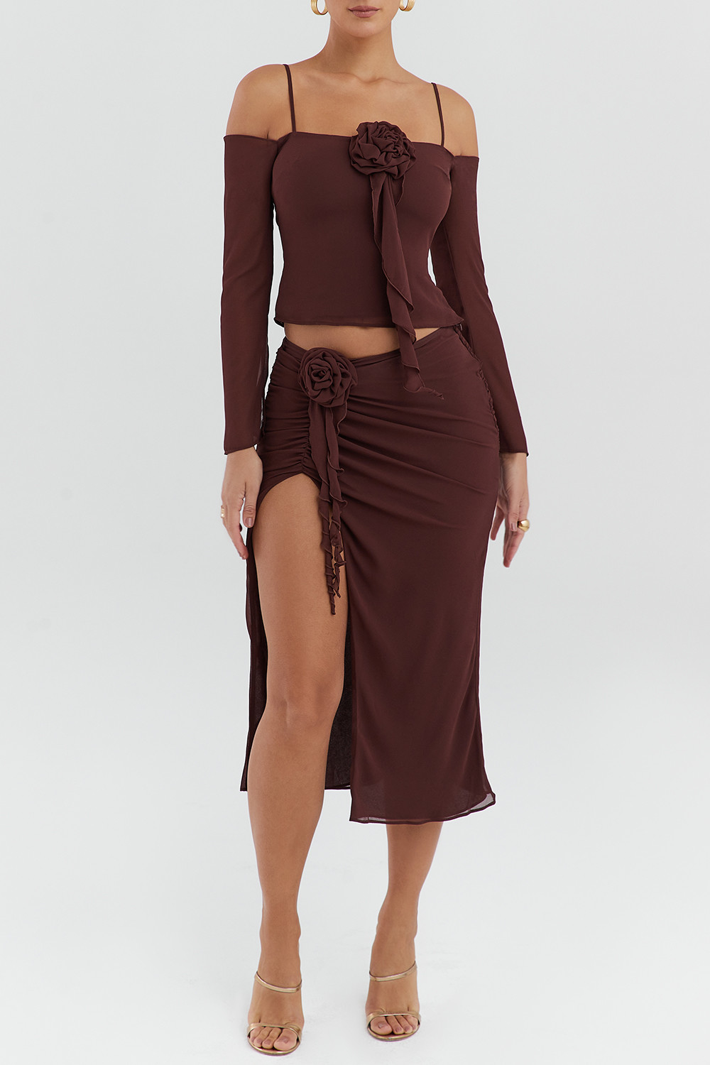 Mistress Rocks Walnut Floral Embellished Midi Skirt - SALE