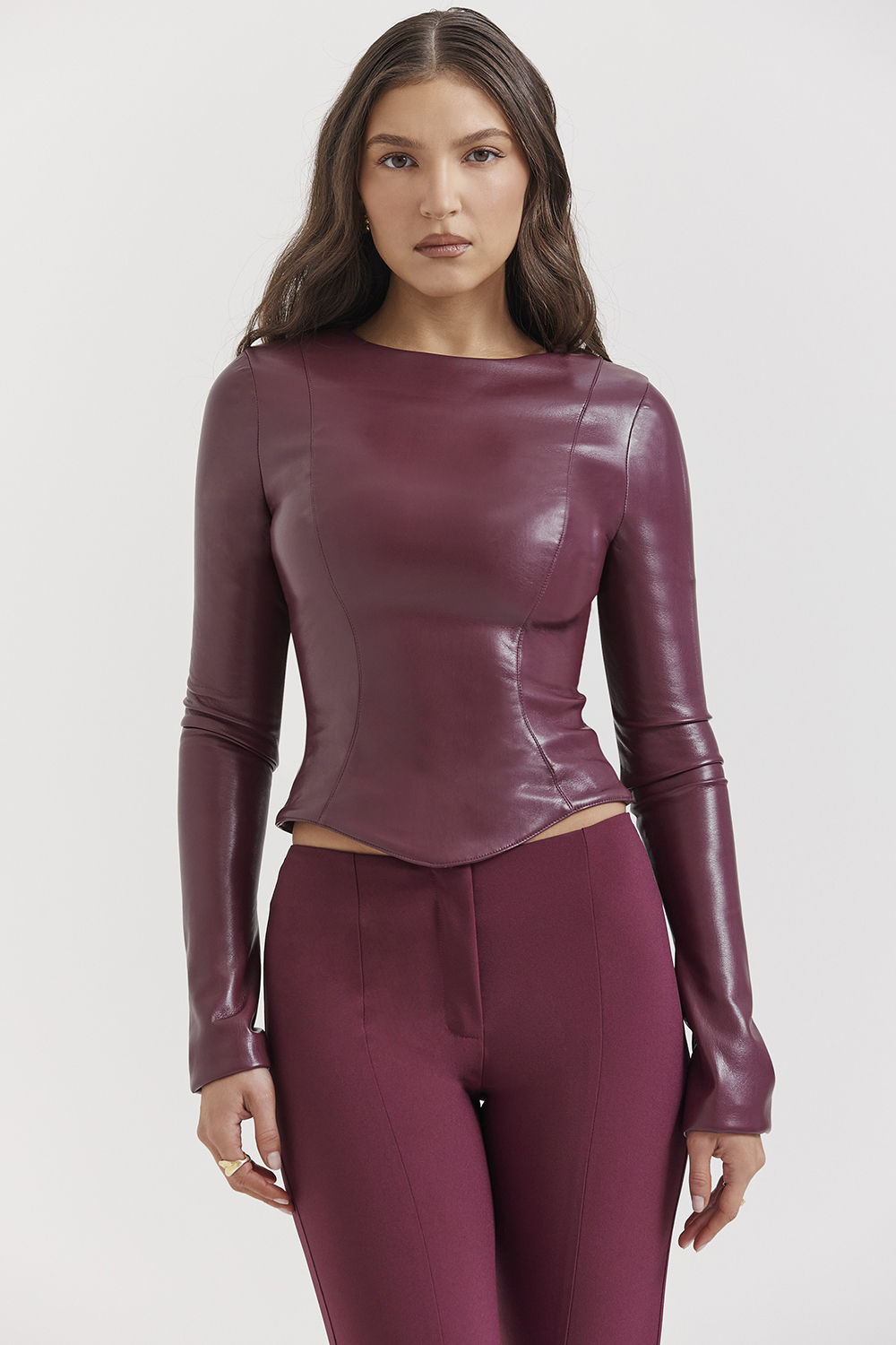 Mylah Wine Vegan Leather Top