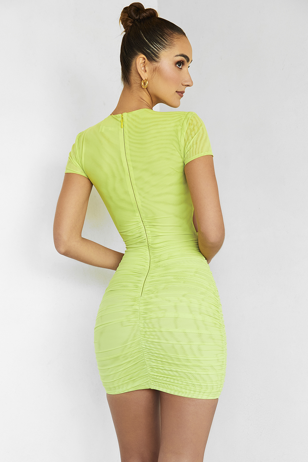 BeliefMistress Rocks  Lime Gathered Mesh Cutout Mini Dress - SALE