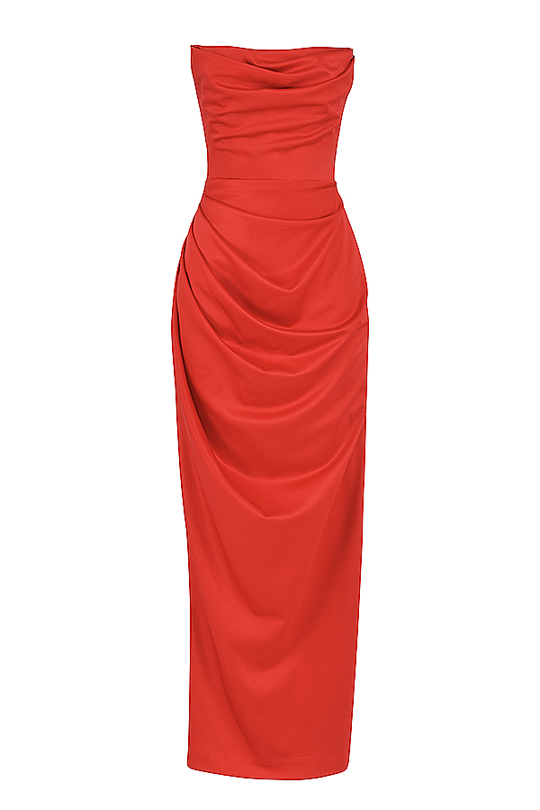Adrienne Scarlet Satin Strapless Gown