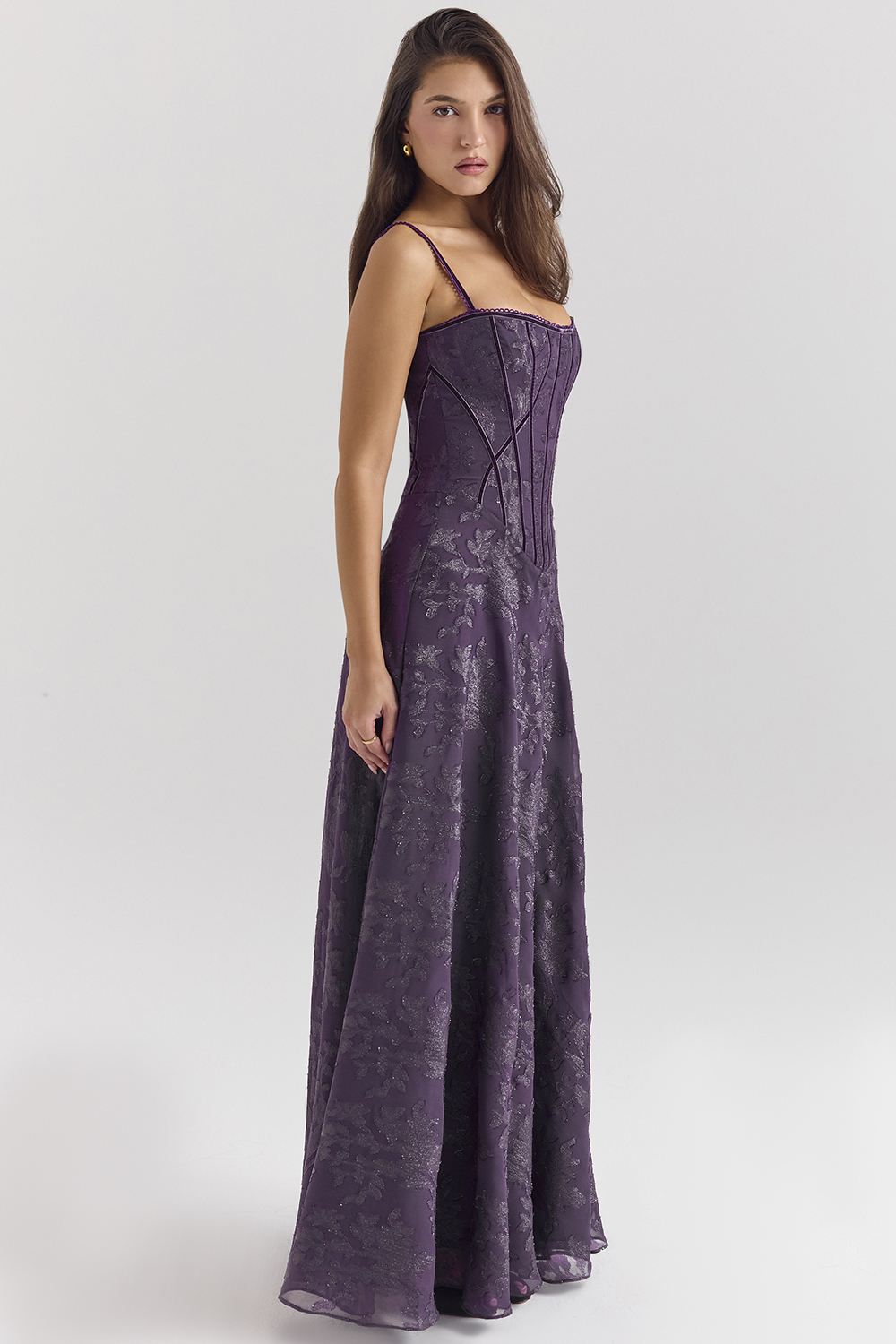 Esme Grape Lurex Chiffon Maxi Dress