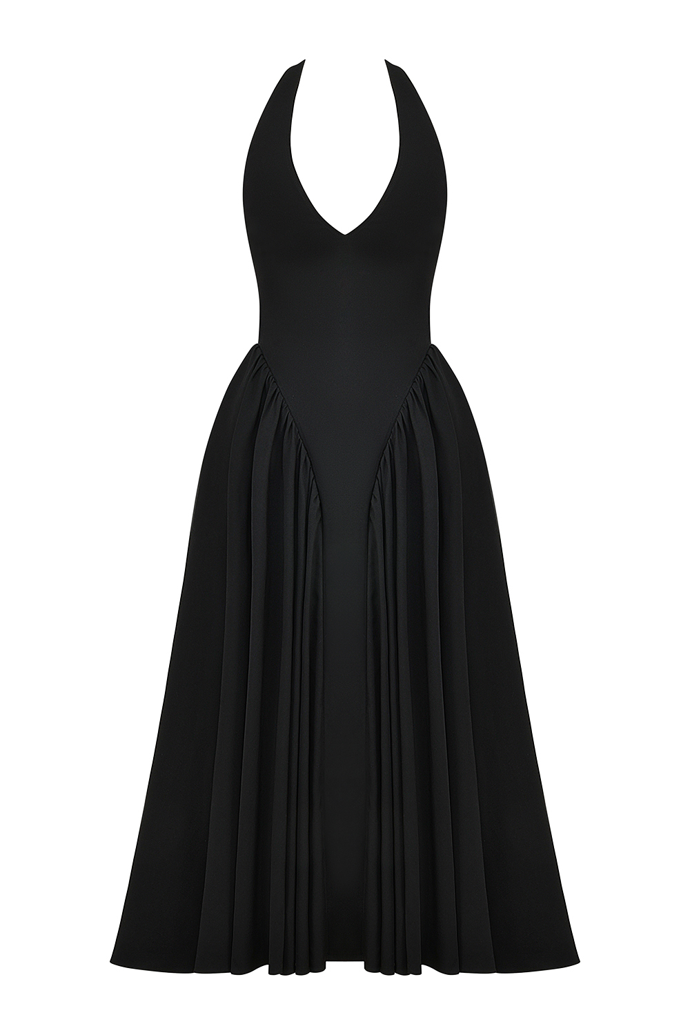 Marilyn Black Twill Halter Midi Dress