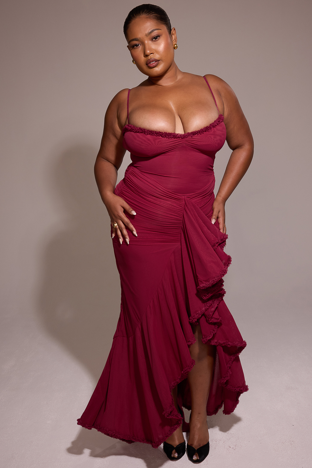 Gabbi Wine Ruffled Front Gown