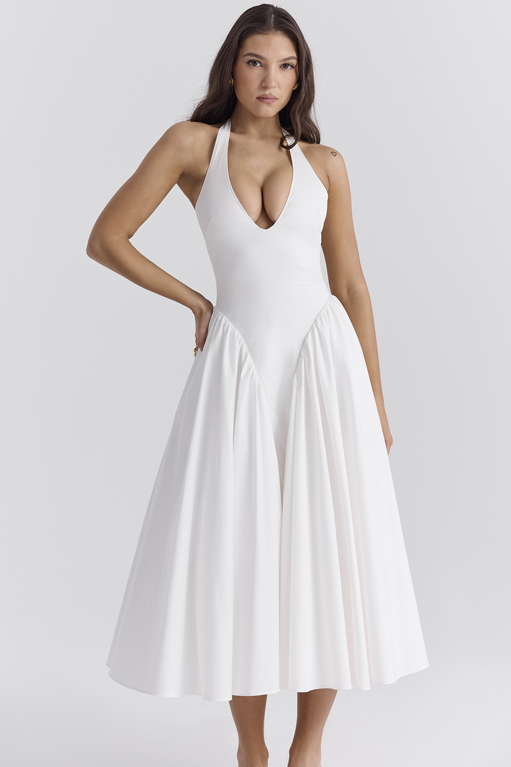 Marilyn White Cotton Halter Midi Sundress