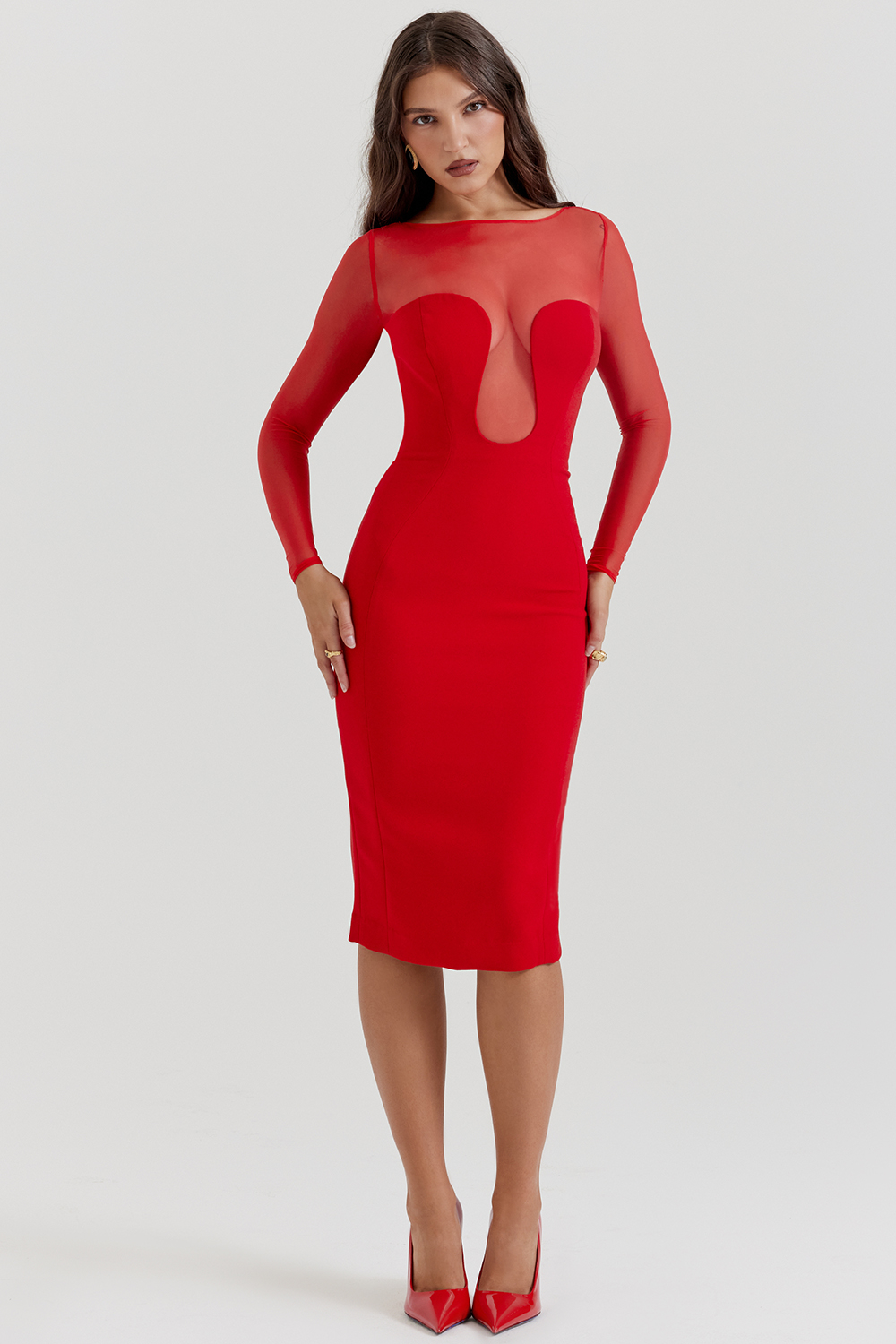 Darcy Scarlet Plunge Midi Dress
