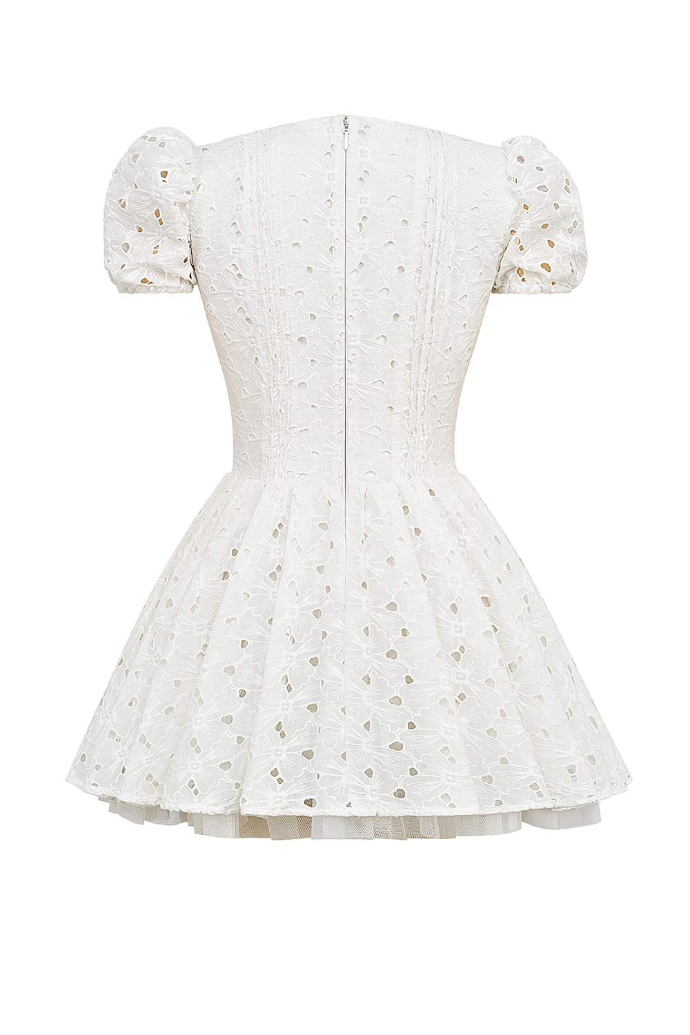 Imani White Pleated Broderie Anglais Mini Dress