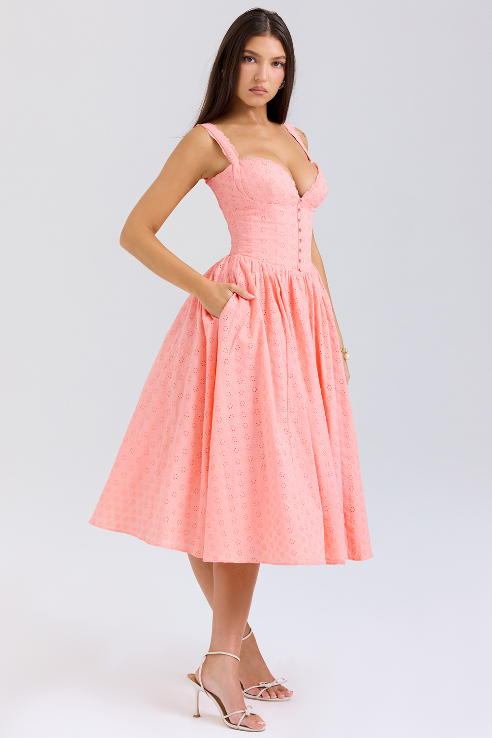 Adalyn Peach Broderie Anglais Midi Sundress