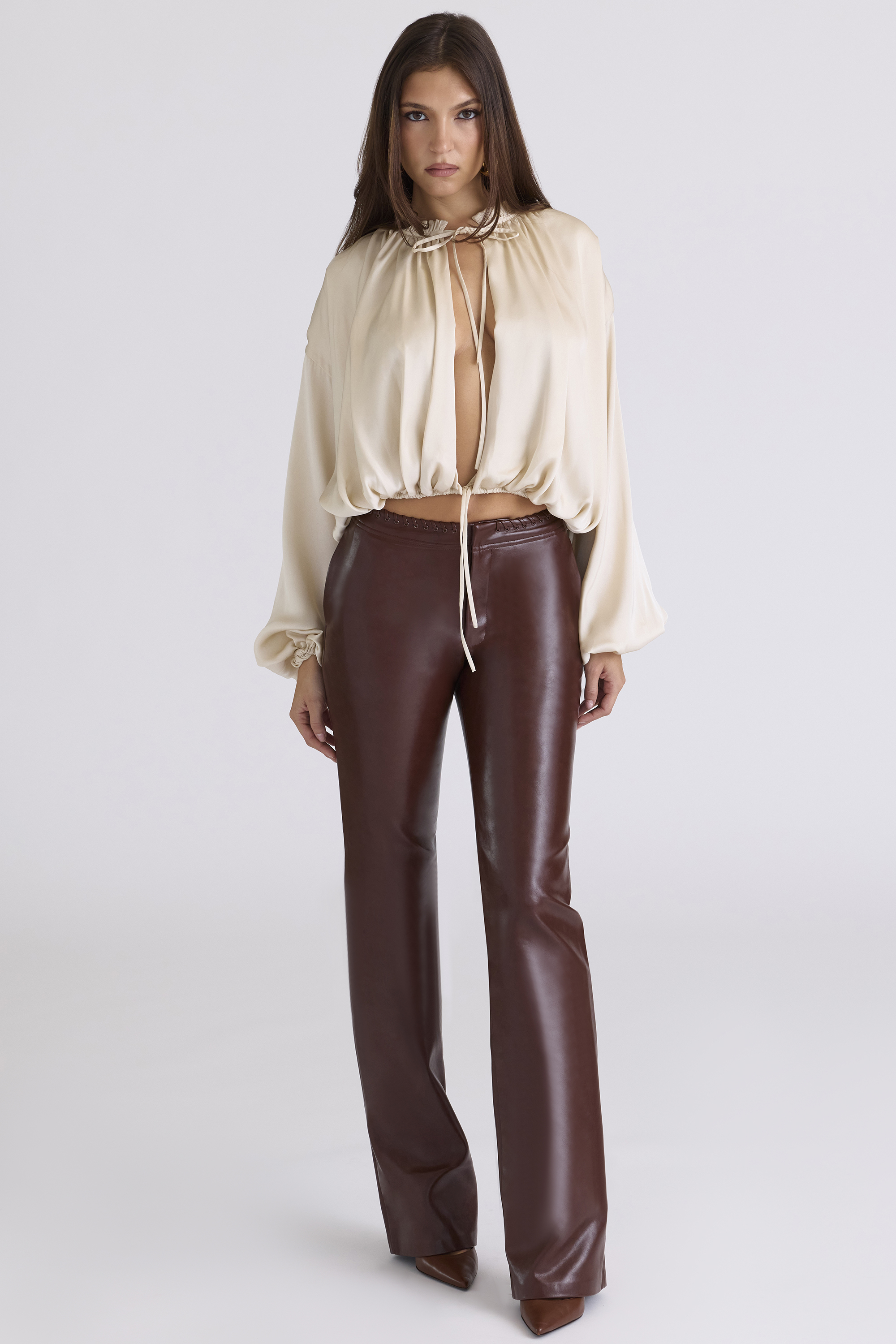 Talia Ecru Satin Open Front Blouse