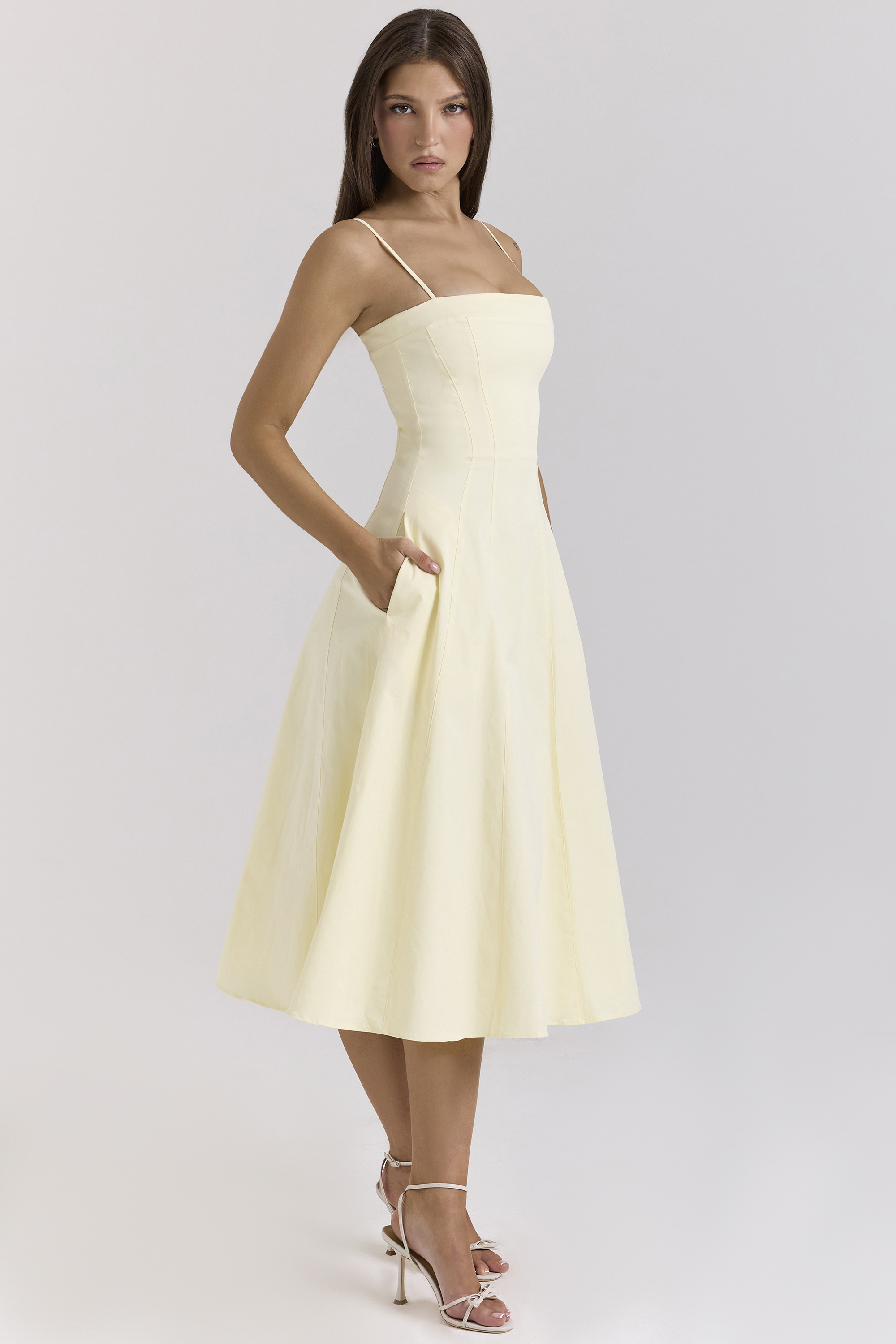 Dolly Lemon Stretch Cotton A-Line Midi Sundress