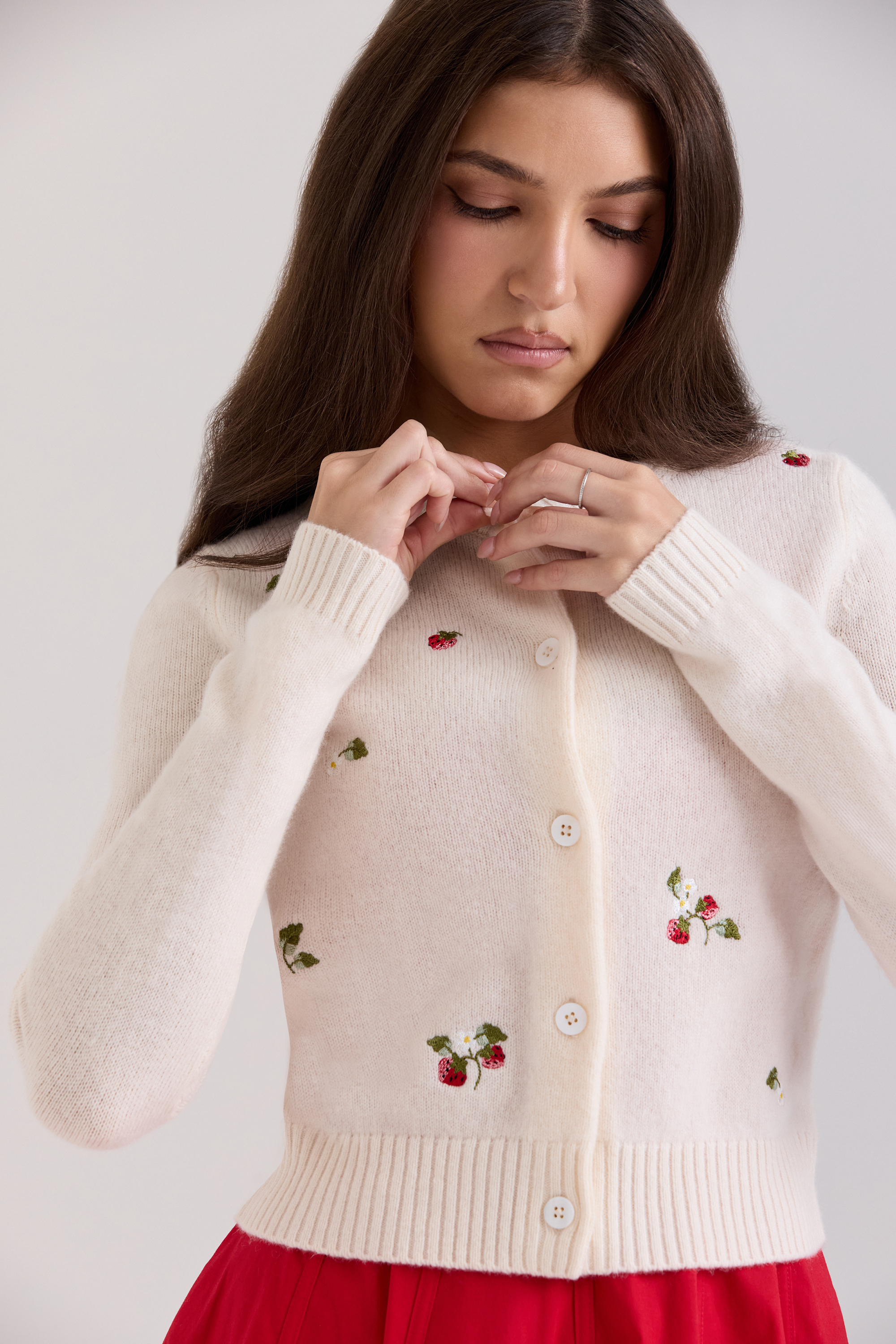 Evelina Cream Wool Embroidered Cardigan