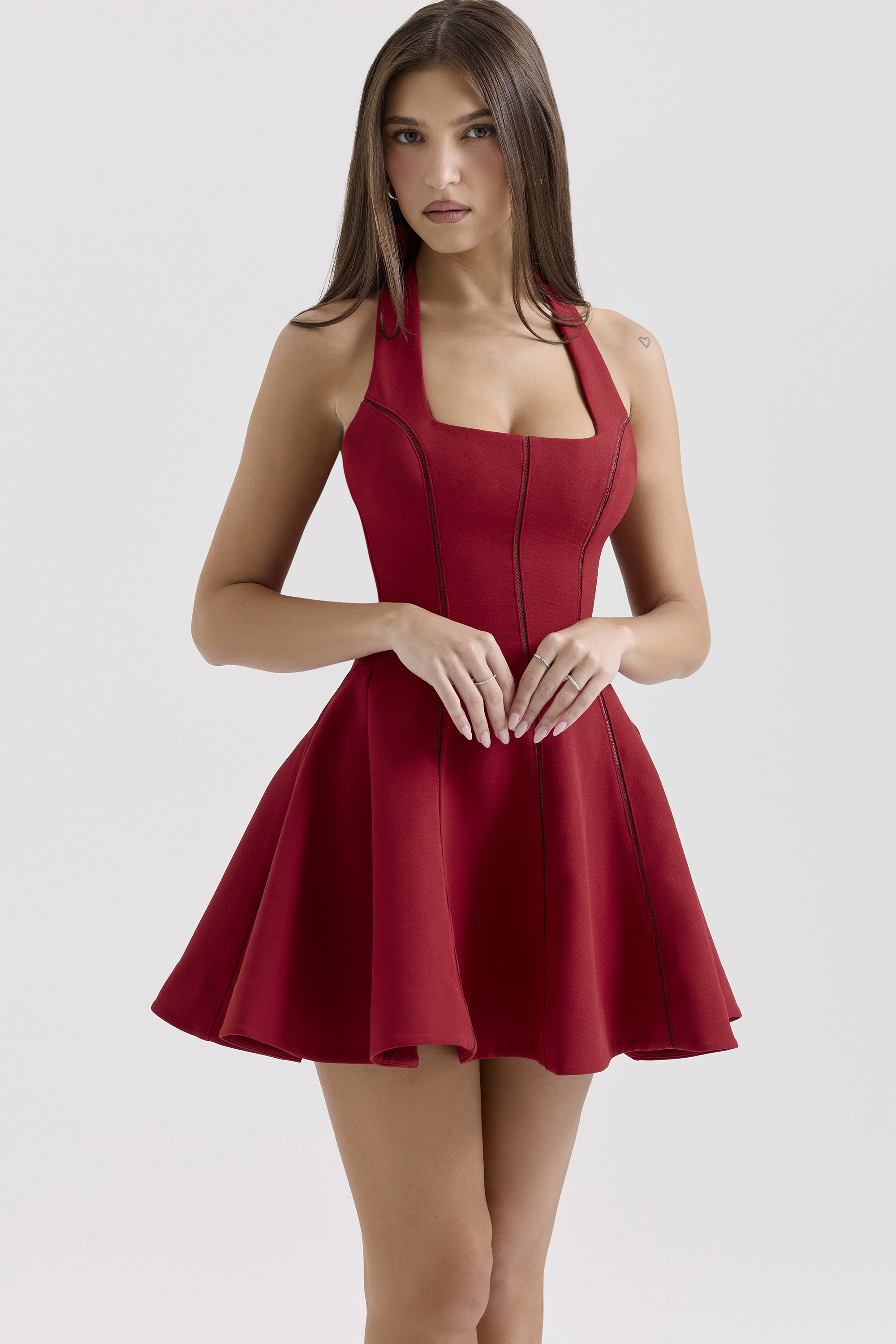 Loulette Red Halter Neck Bow Mini Dress