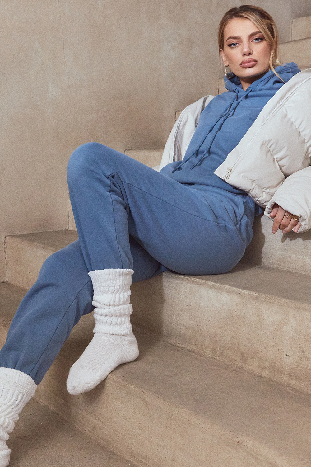 Halo Azure Cotton Fleece-Back Oversized Hoodie