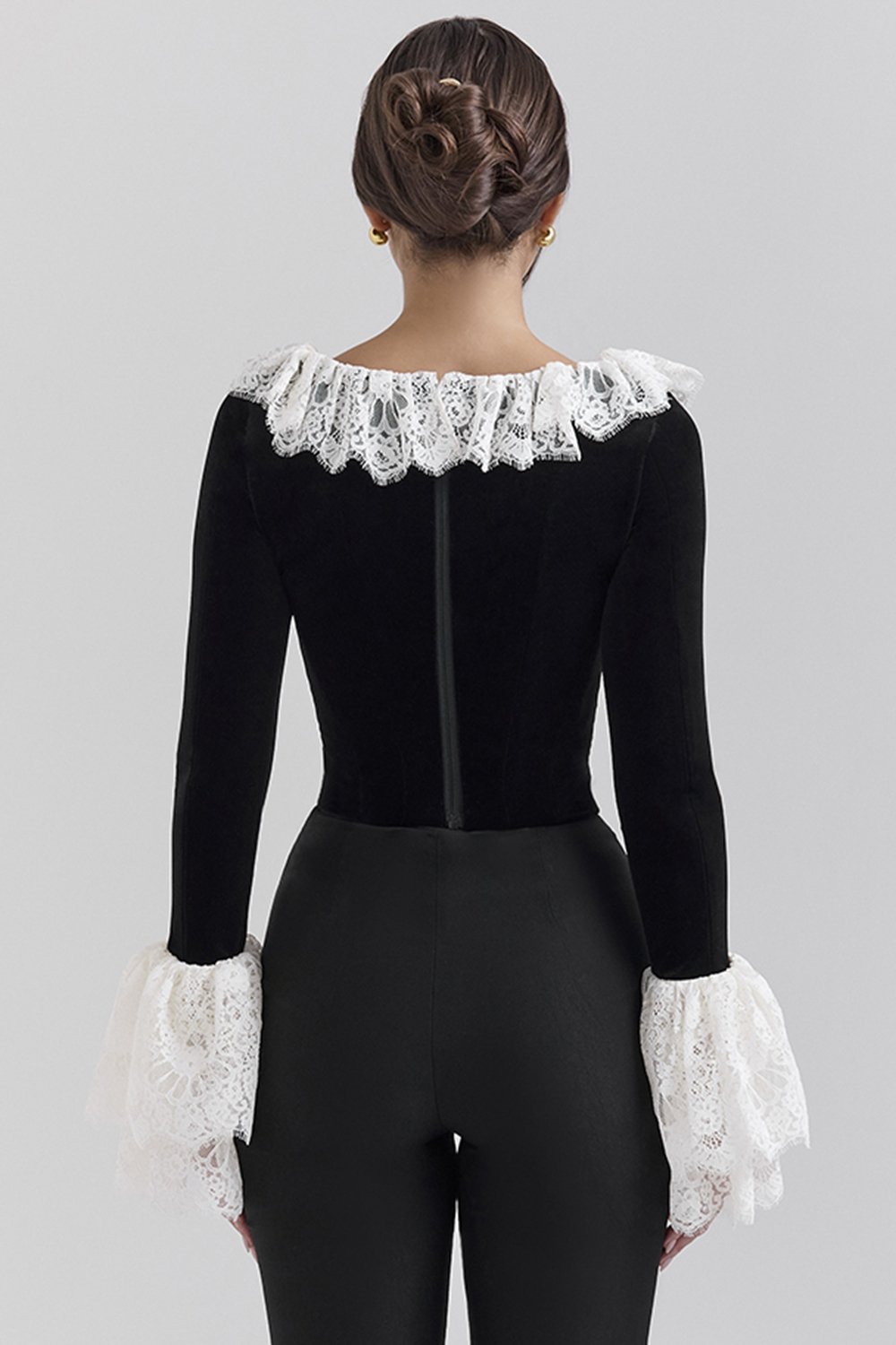 Jacinda Black Velvet Lace Trimmed Corset Top - SALE