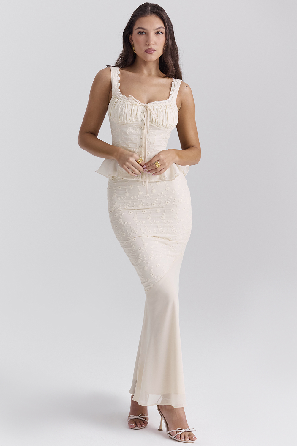 Jean Vintage Cream Cotton Broderie Anglais Peplum Top