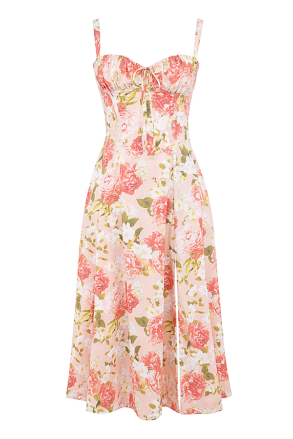 Carmen Pink Peony Print Cotton Bustier Sundress