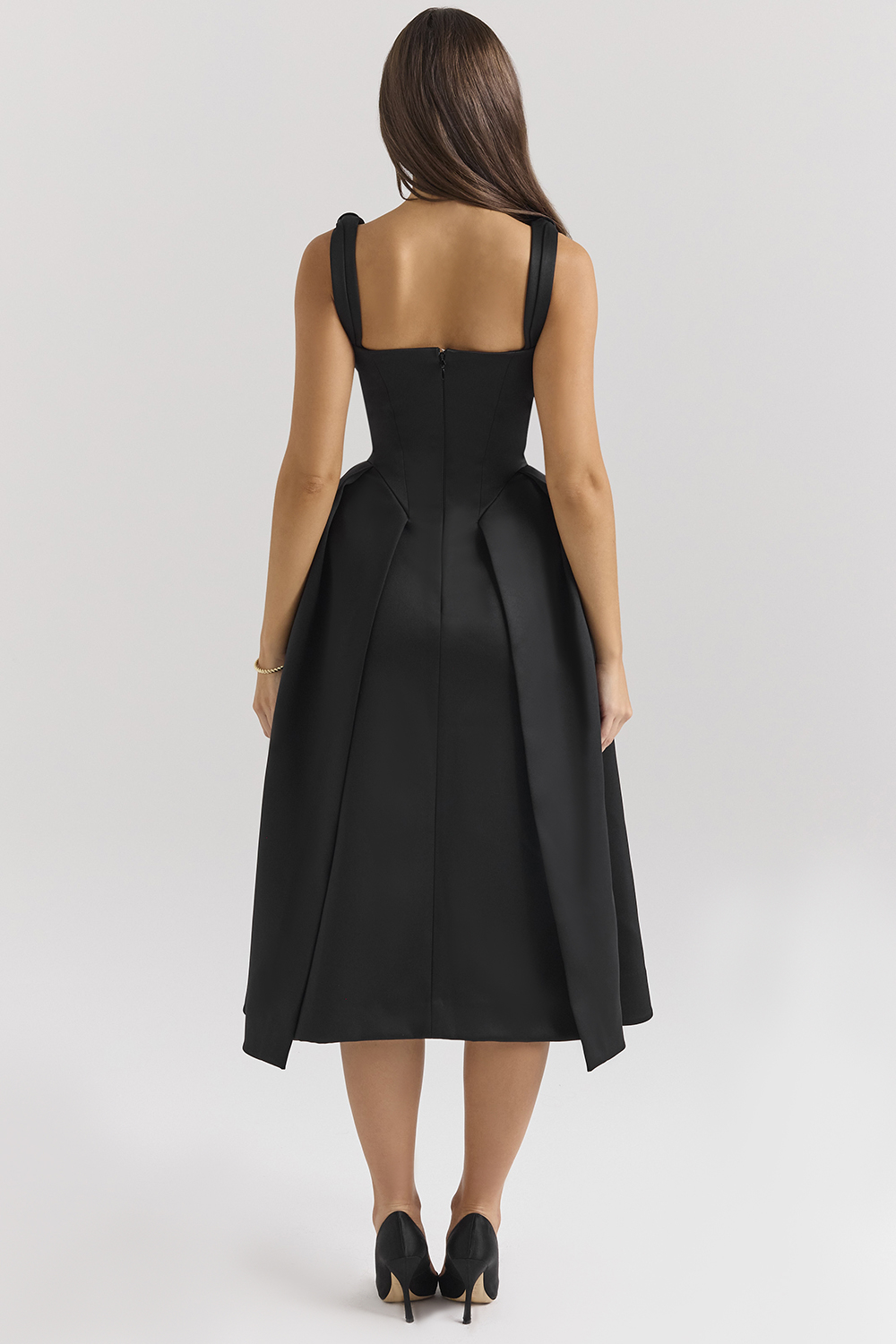 Paloma Black Satin Twist Strap Midi Dress - SALE