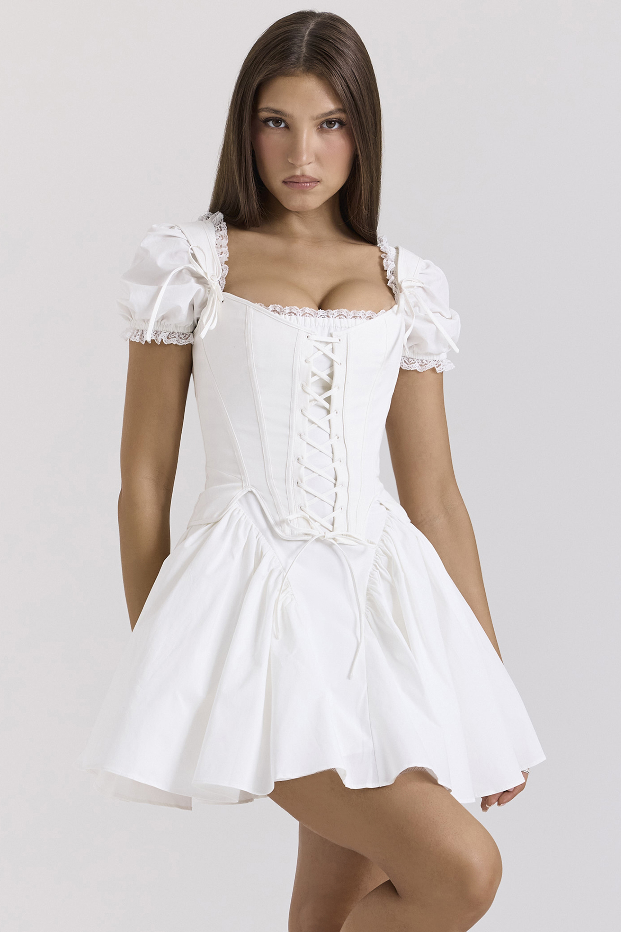 Lili White Cotton Detachable Corset Mini Dress