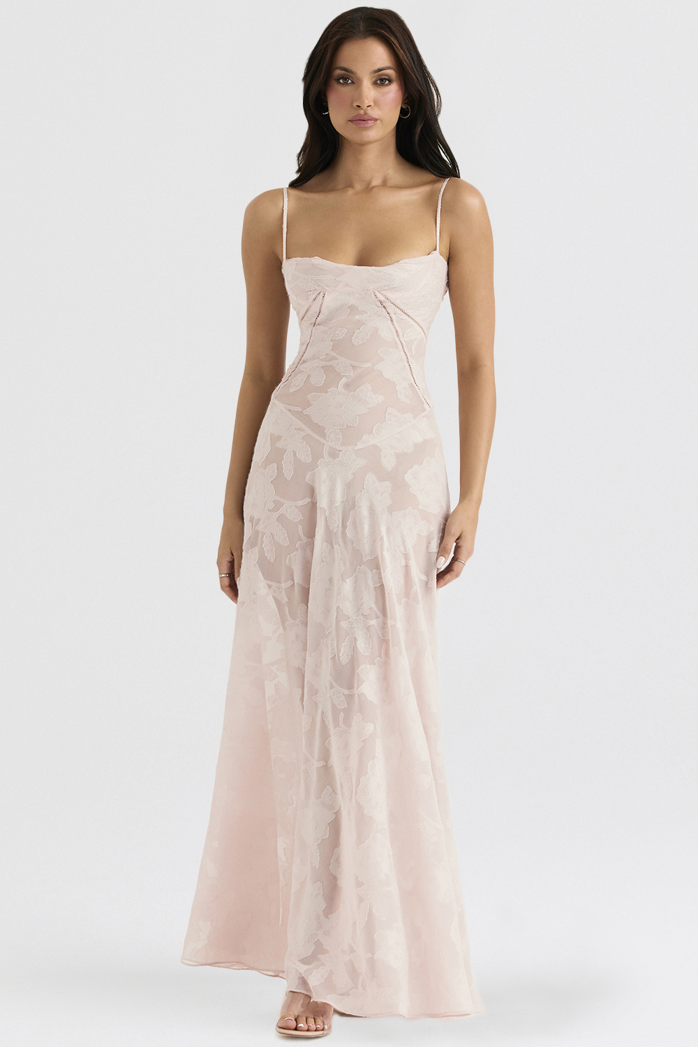 Seren Soft Pink Floral Lace Back Maxi Dress