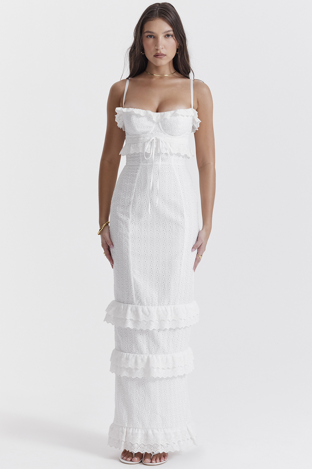 Eve White Broderie Maxi Dress
