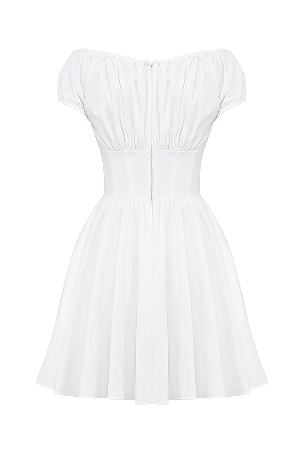 Nala White Cotton Gathered Mini Dress