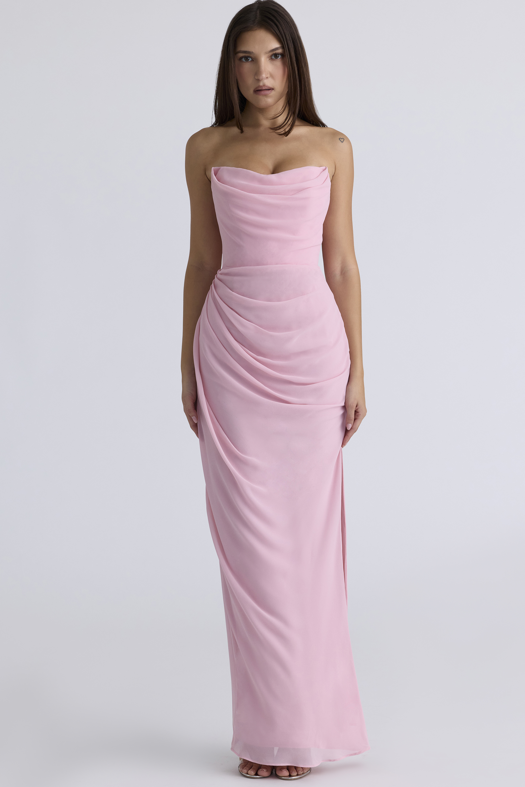 Adrienne Pink Quartz Georgette Strapless Gown