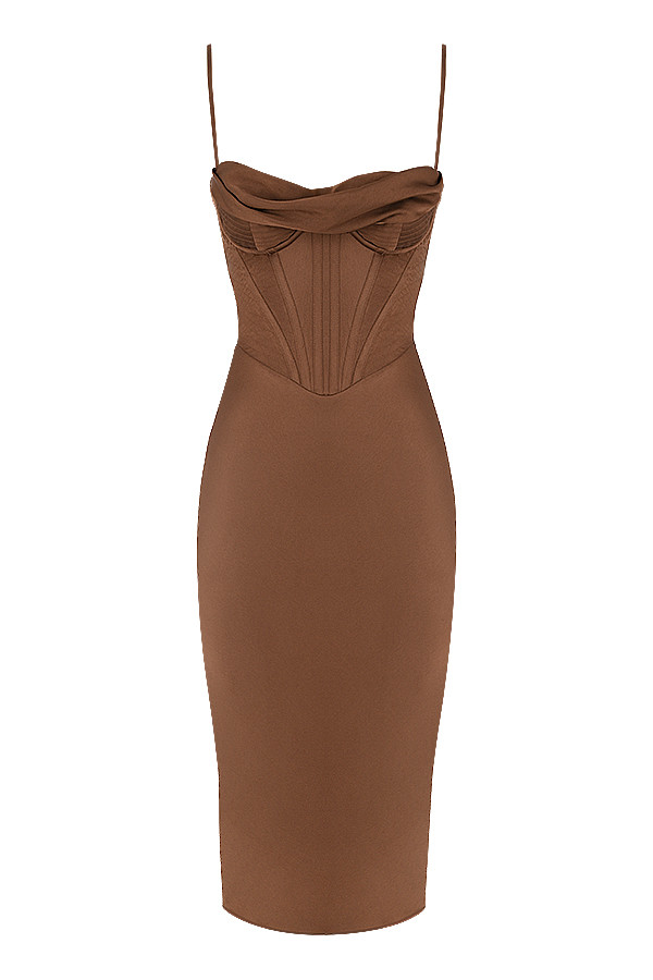 Myrna Chocolate Satin Corset Slip Dress