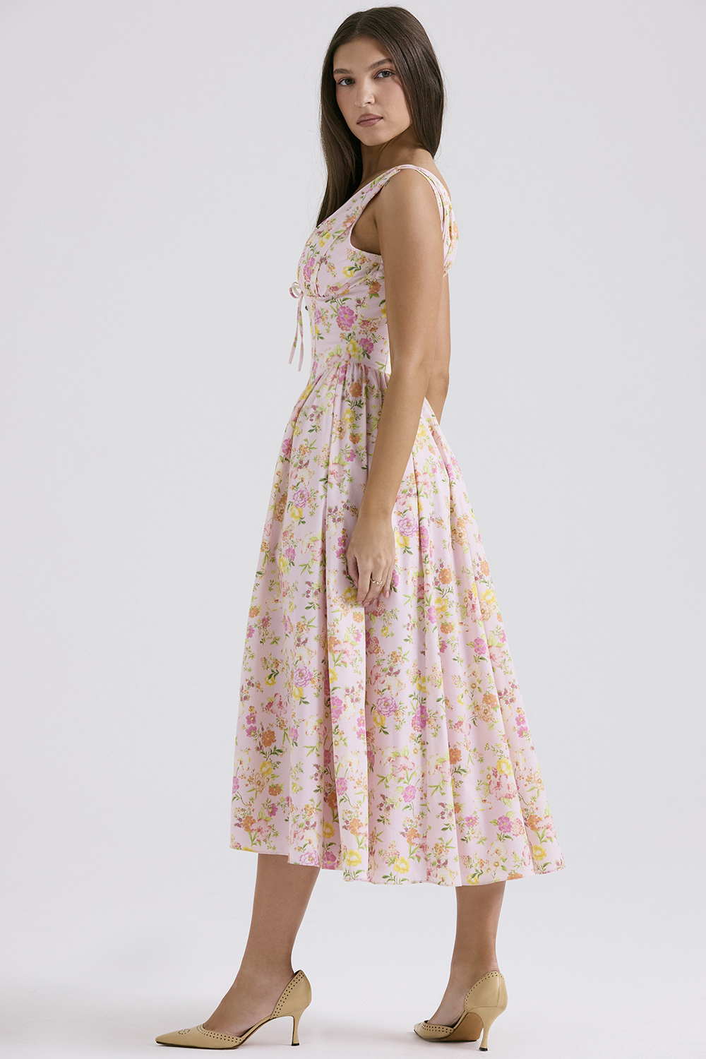 Emmelina Pink Meadow Print Cotton Corset Sundress