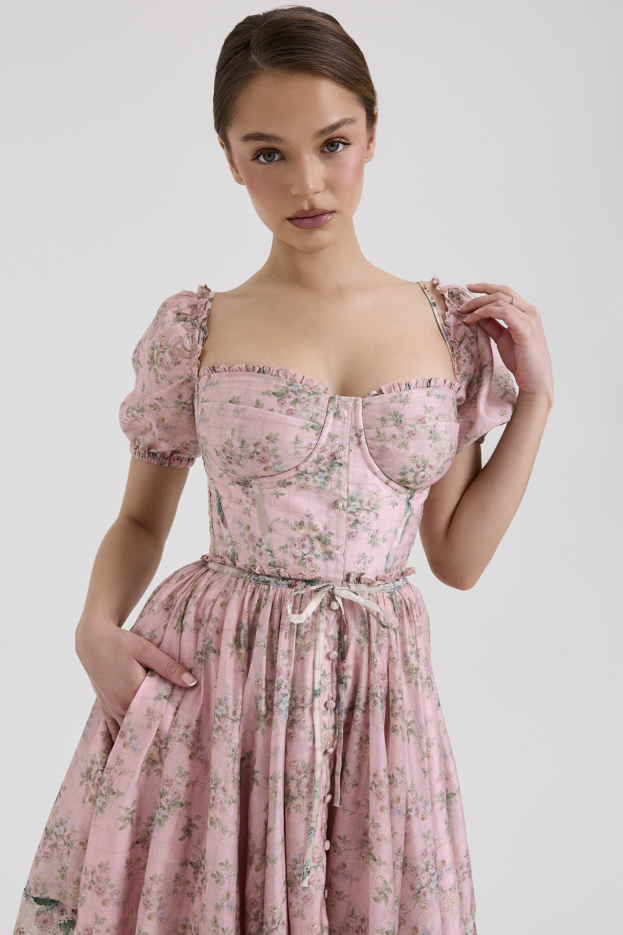 Penelope Pink Floral Chiffon Midi Dress