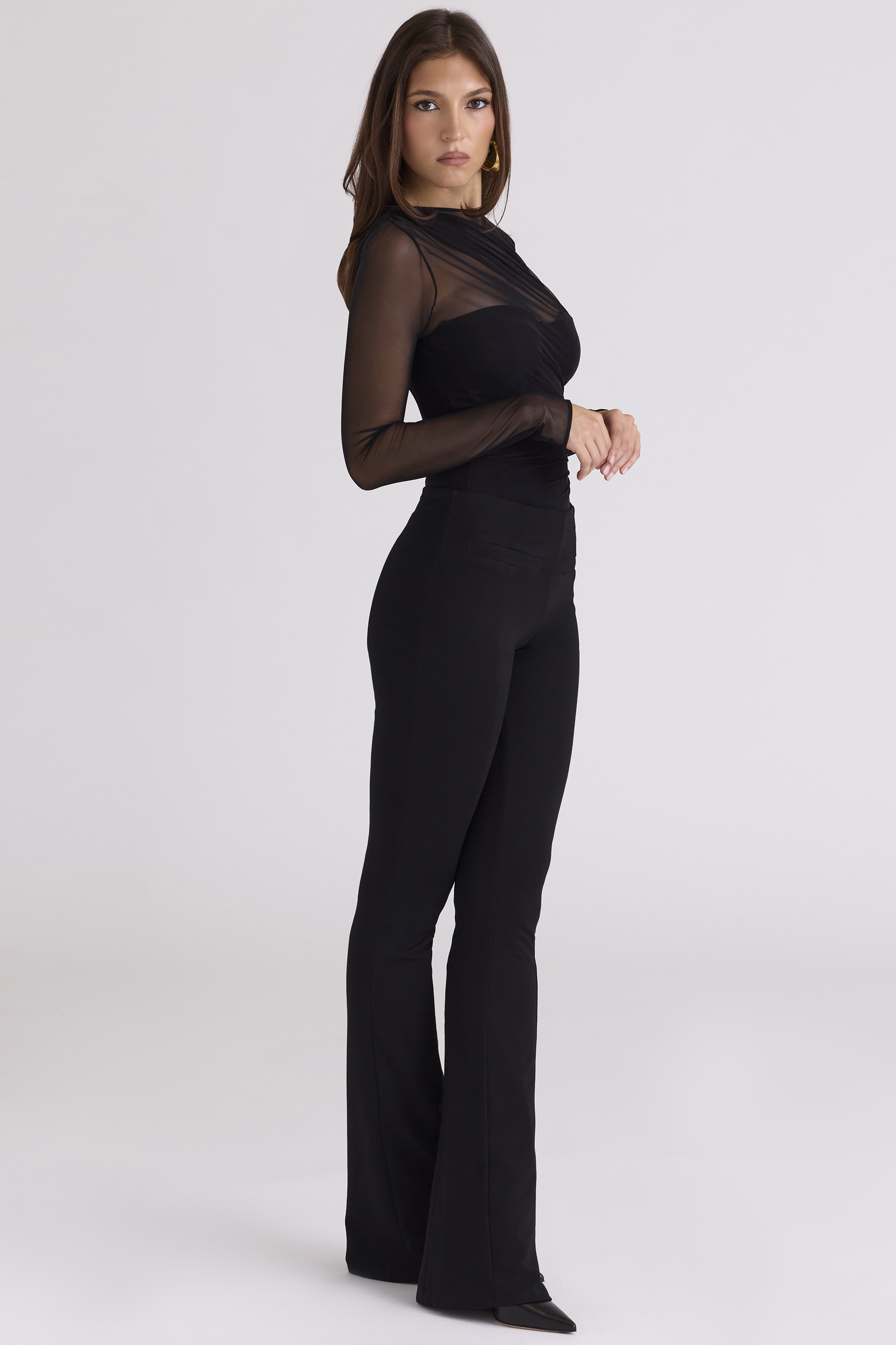 Orelia Black Draped Mesh Bodysuit