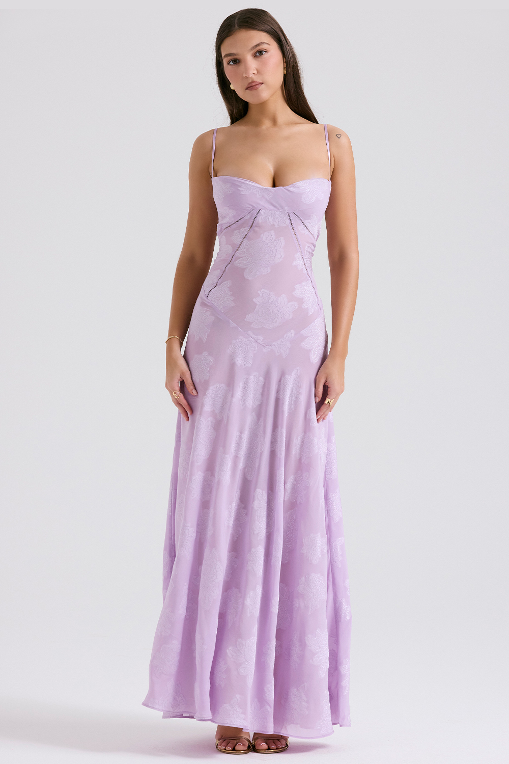 Seren Orchid Floral Lace Back Maxi Dress