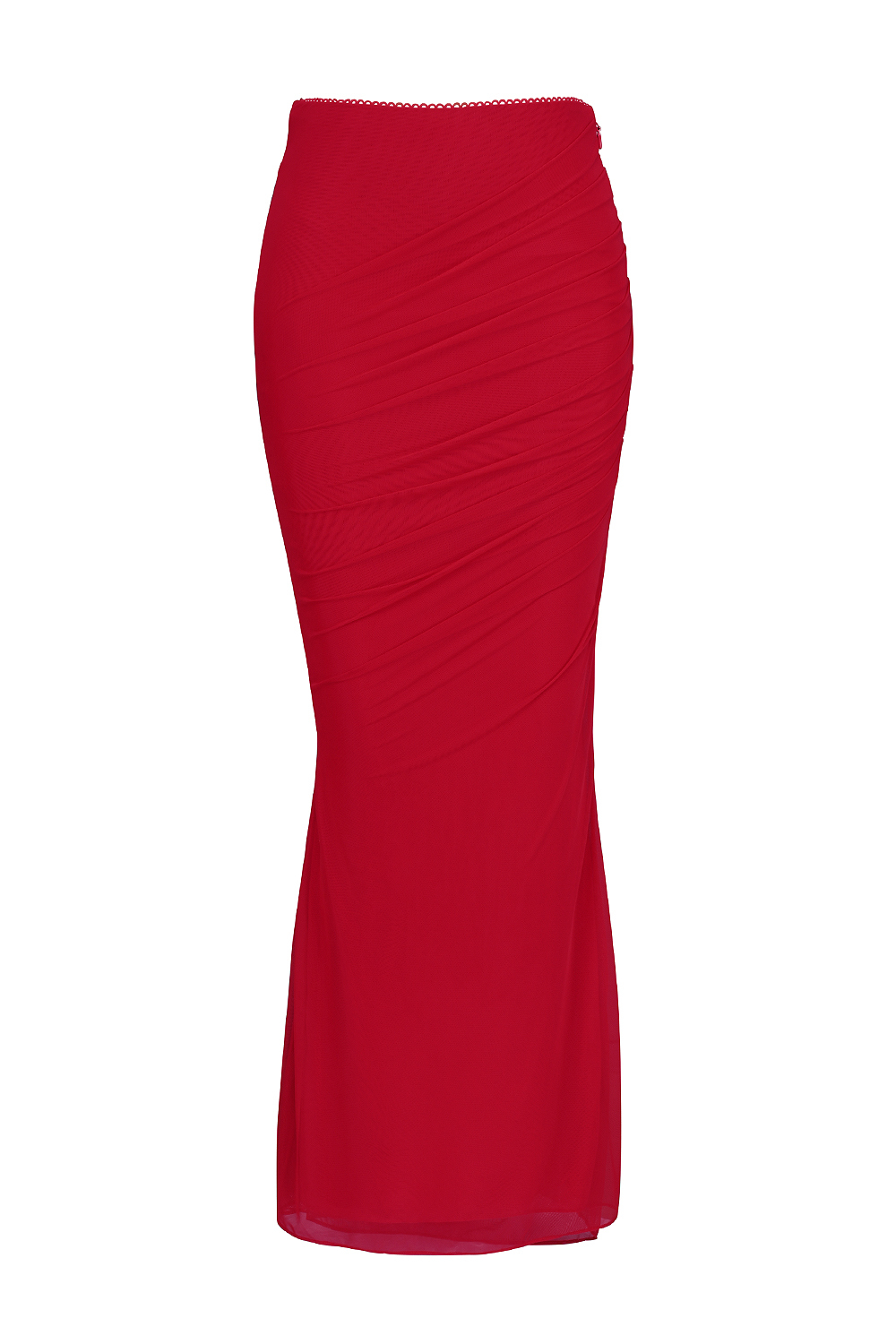 Cassidy Holly Red Mesh Maxi Skirt with Fluted Hem