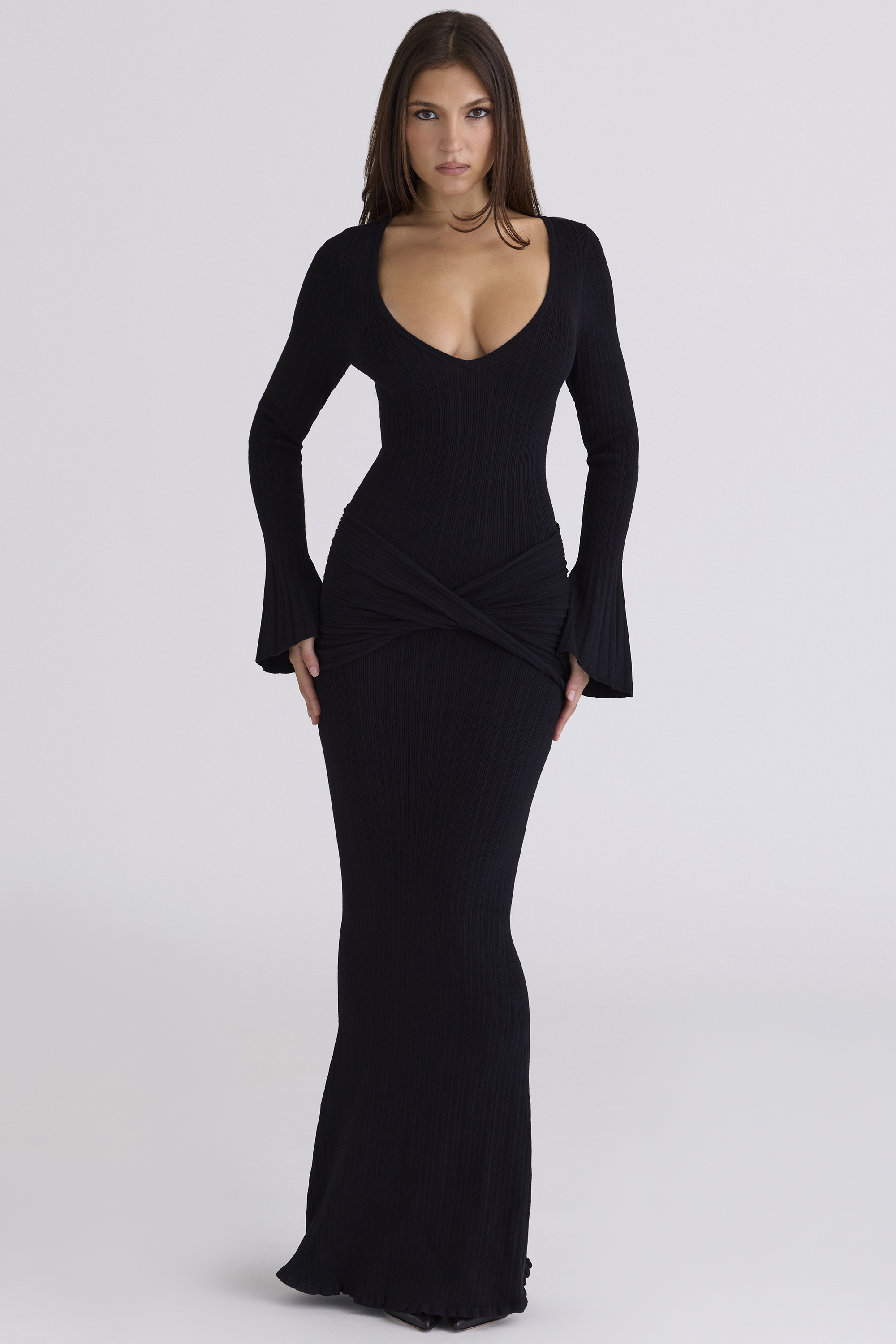 Mila Black Flute Sleeve Maxi Dress