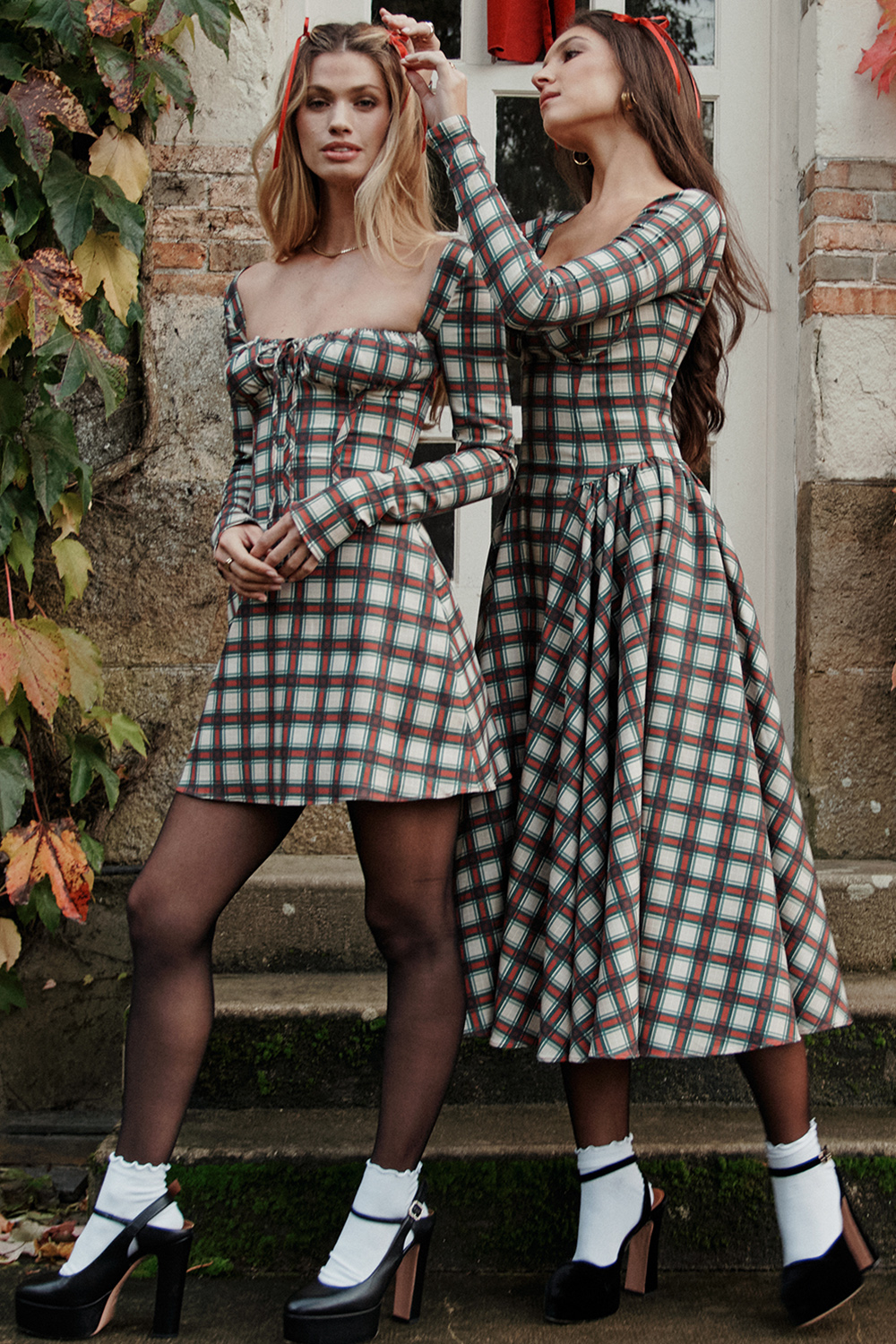 Malika Red Tartan Corset Mini Dress